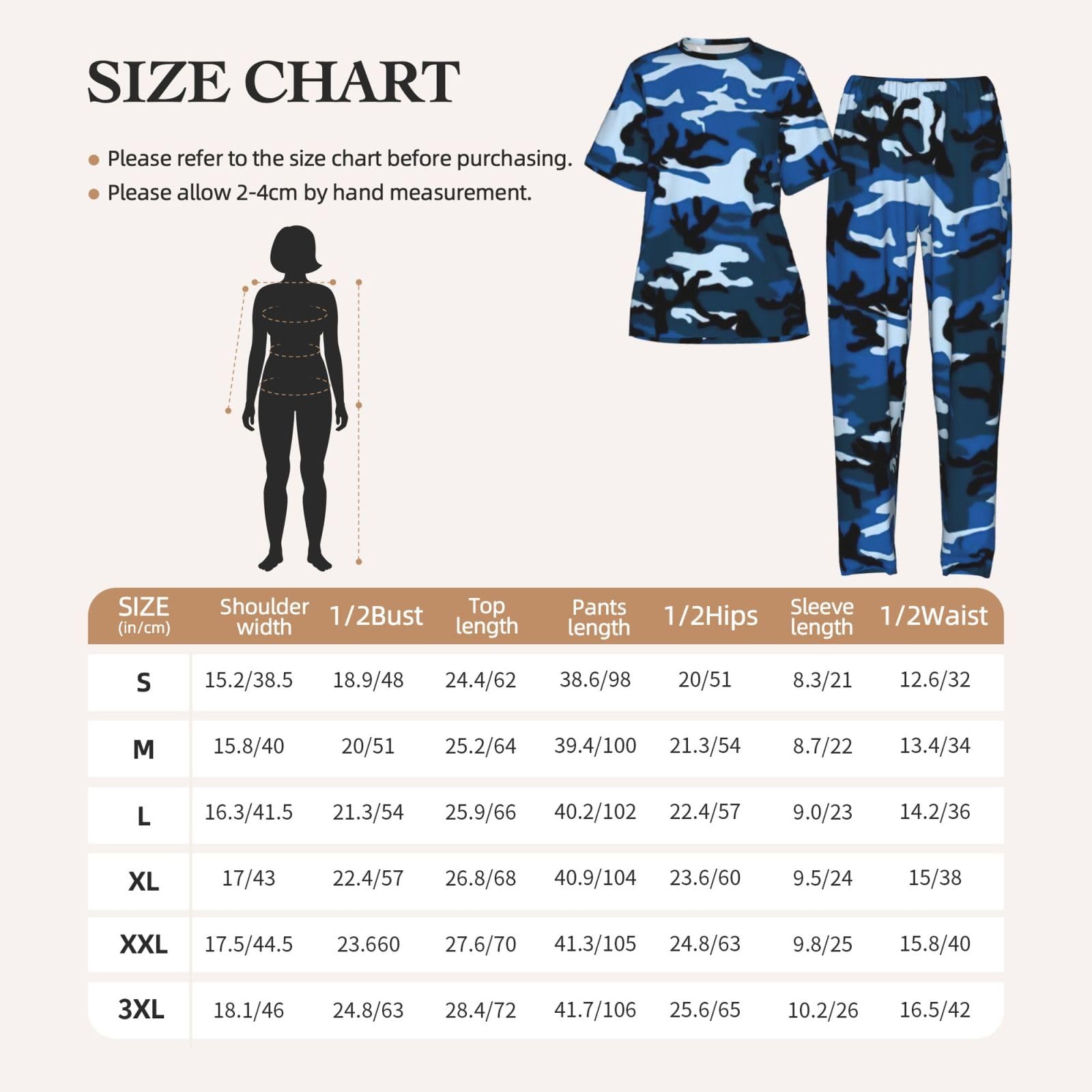 Niebieski Camo Print damska piżama z krótkim rękawem zestaw bielizna nocna letnia miękka wygodna domowa bielizna nocna