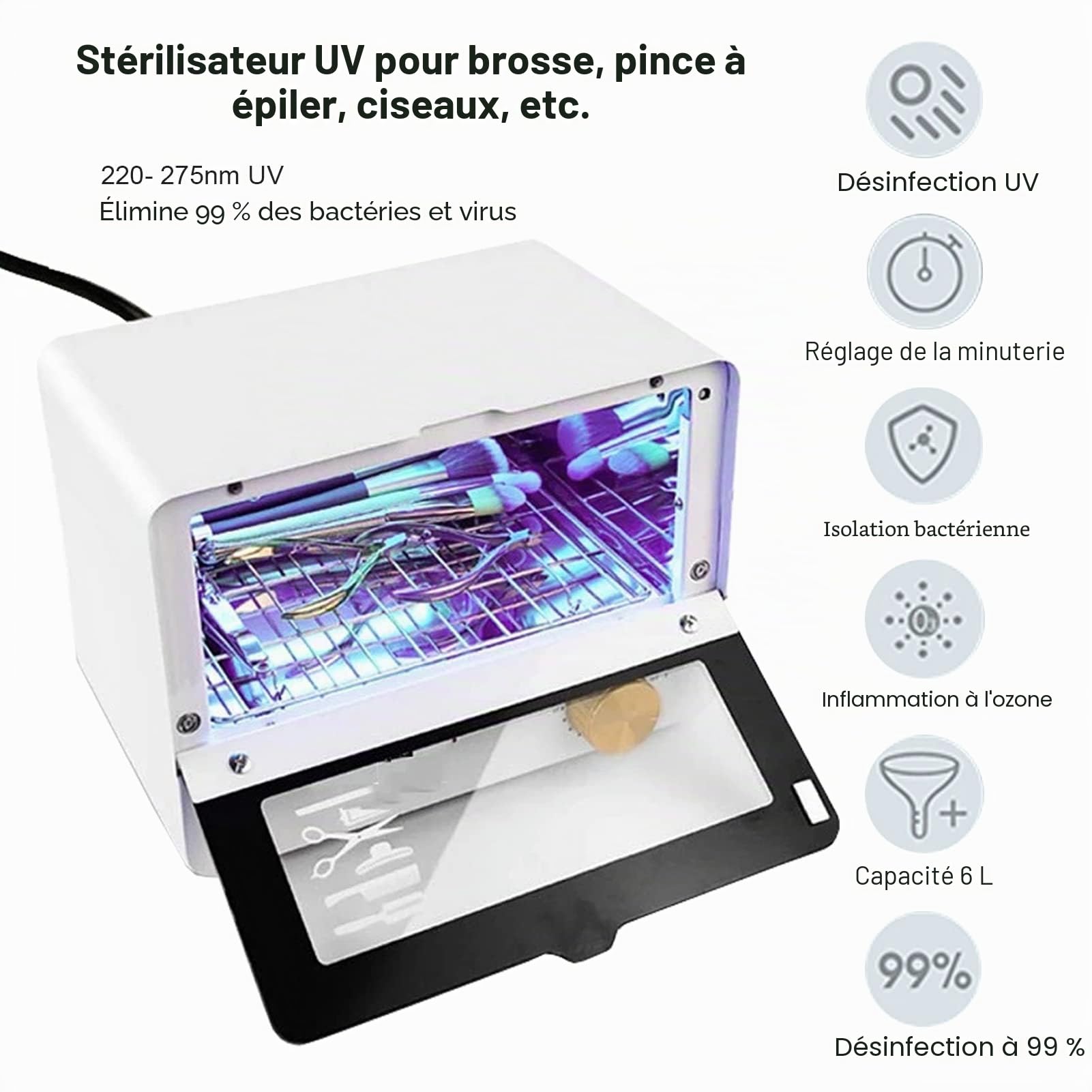 Armoire de désinfection UV stérilisante UV - Outils de stérilisation très efficace - Avec minuteur - Pour pinces et serviettes - Boîte de désinfection dentaire