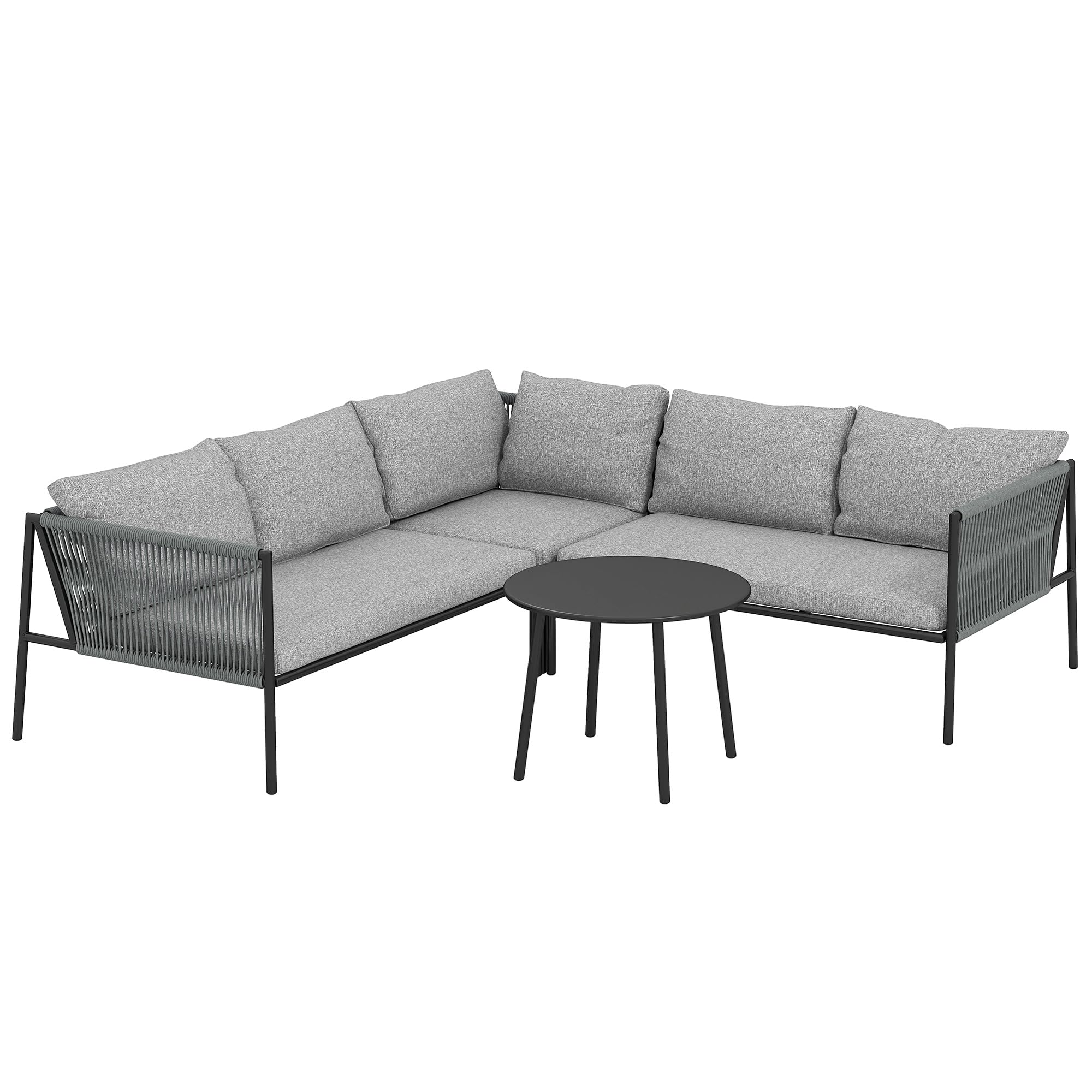 Outsunny Conjunto Jardín Exterior de Ratán con Cojines Conjunto Terraza Resistente a la Intemperie Muebles Jardín Exterior con 2 Sofás de 2 Plazas Sofá Esquina Mesa Redonda Gris Oscuro