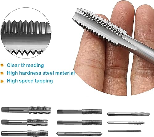 Miniatura 3 de KEWAYO Juego de 20 piezas de roscas métricas y troqueles - Herramientas de roscado M3 a M12 con paso gruesofino - Incluye llave y estuche de
