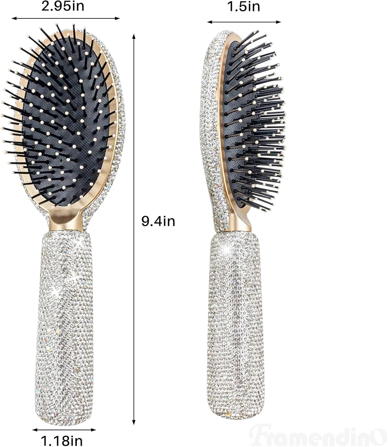 Framendino、ラインストーンヘアブラシスパークルコンパクトヘアコームキラキラデタングルヘアコームマッサージクラスタルエアクッ