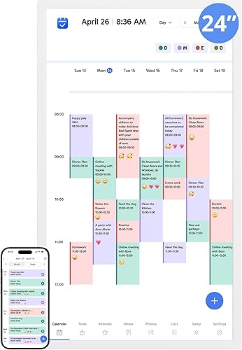Miniatura 12 de Calendario digital de pared de 15 pulgadas, pantalla táctil, calendario electrónico de escritorio y tabla de tareas para la familia y niños,