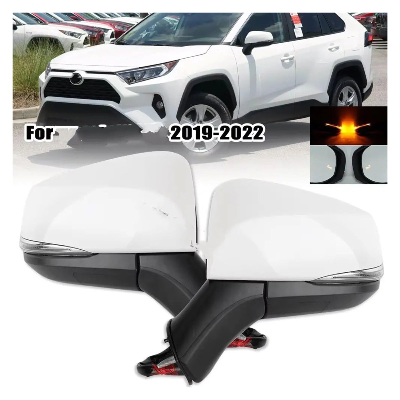 Derecho-ESPEJO COMPLETO Para Toyota Para RAV4 Para RAV 4 2019-2022 Espejo Retrovisor Lateral Marco Cubierta Luz Señal Giro Lámpara Lente Espejos Exteriores Automóviles(8pins right)
