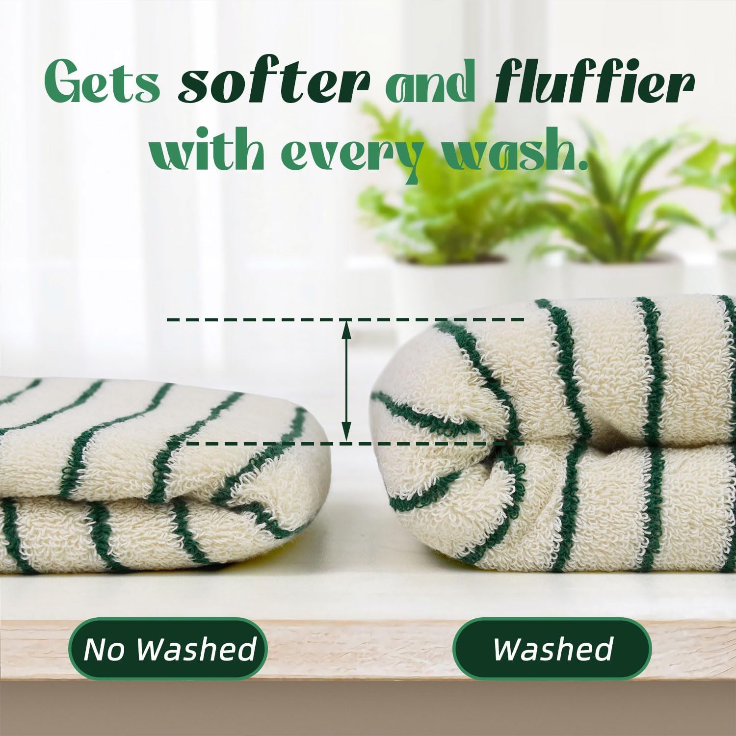 Jacquotha Green Striped Hand Towels for Kitchen, Vintage Bathroom Decor, Natural Cotton Tea Towel, 14” x 29” - Image 7