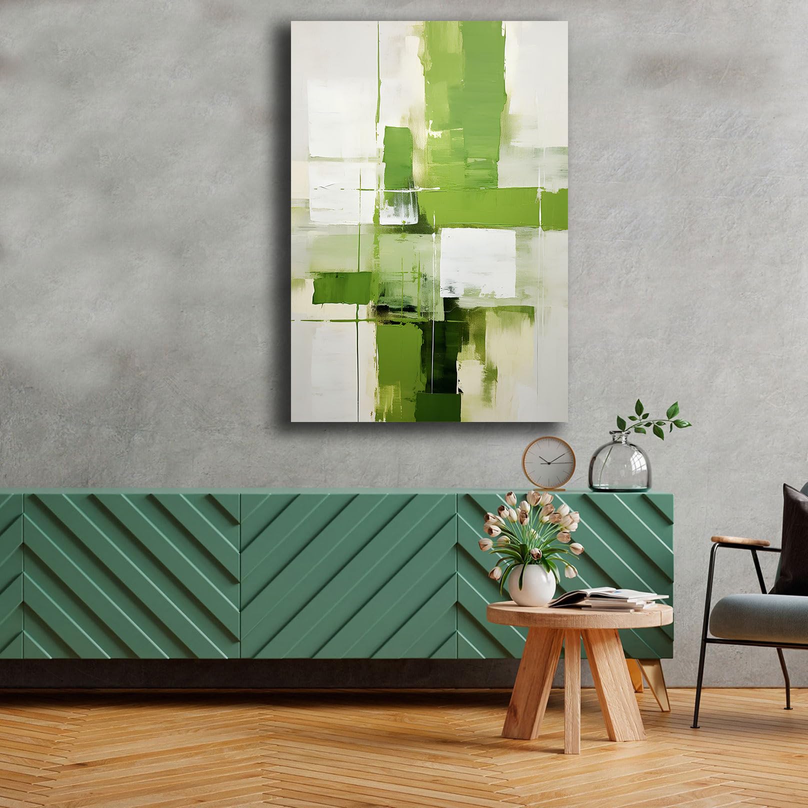 Printerland Quadro moderno Verticale Soggiorno Verde Quadri moderni Stampa su tela Canvas Astratto Camera da Letto Cucina (2, 70x100 cm, Canvas intelaiato)