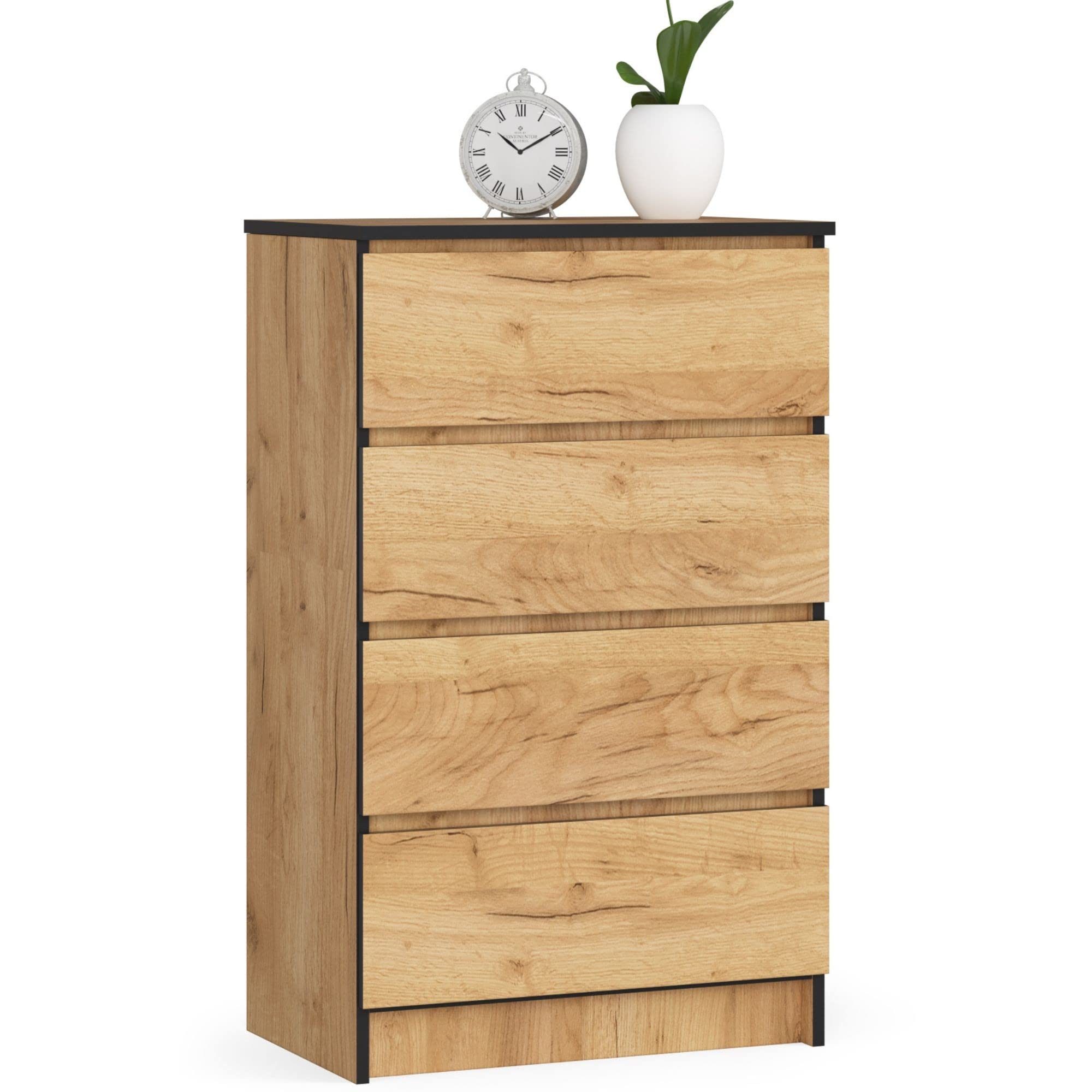 AKORD Commode 4 Tiroirs | 60x99x40 cm | Moderne Commode de Salon | Armoire Latérale Haut Buffet | Vaisselier Salle à Manger Chambre Couloir Salle de Bain Entree | Poids 35 kg | Artisanat Chêne