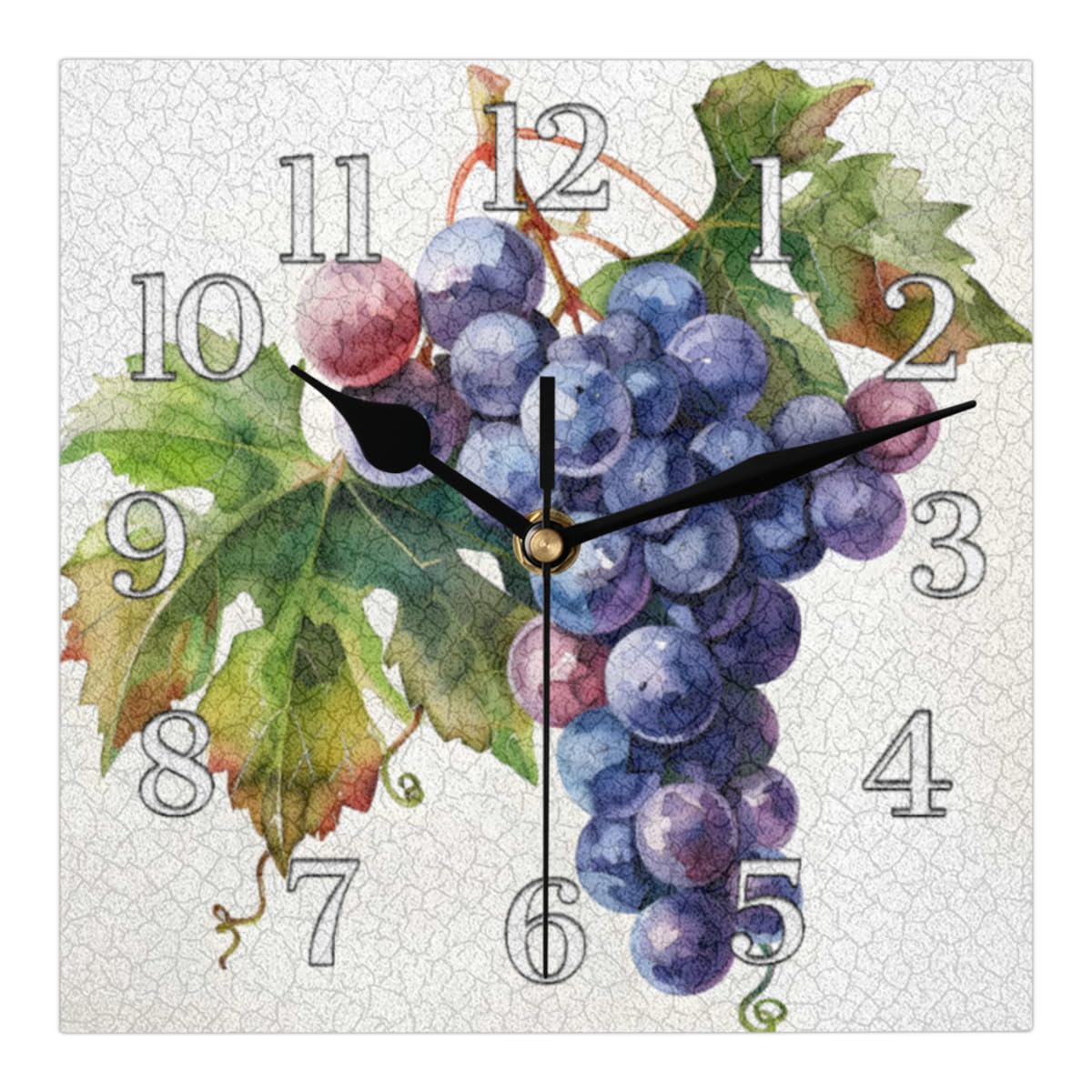 Mintoprints Grape Wall Clock Grapes Fruit 12 Inches Square Clock Silent Non Ticking Battery Operated for Living Room Decor Clock