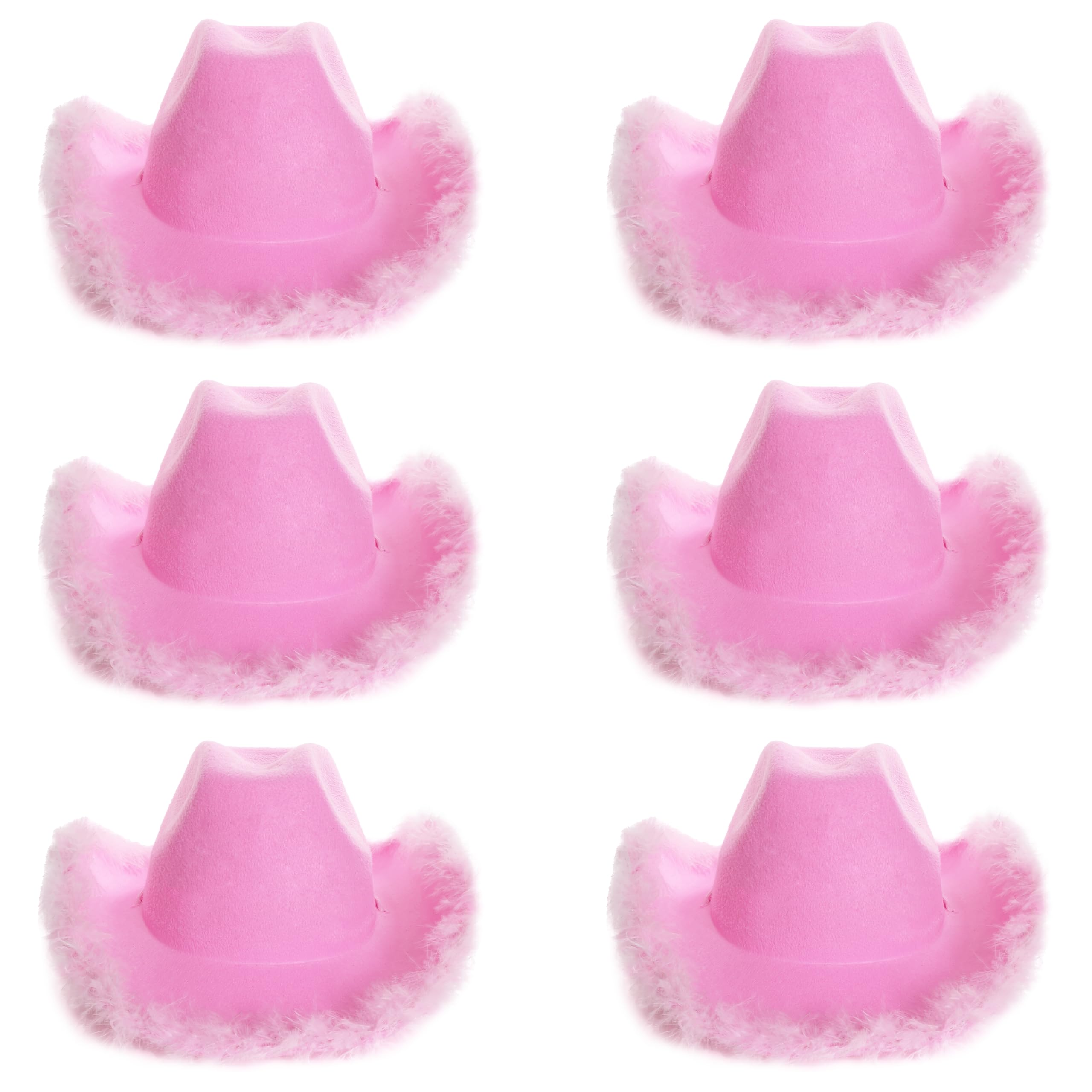 Adults Marabou Cowgirl Hat - Pack of 6 - Pink Lilac Felt Cowboy Hat with Marabou Trim - Adults Fluffy Trim Cowgirl Hat Western Party Hen Party Fancy Dress Accessory