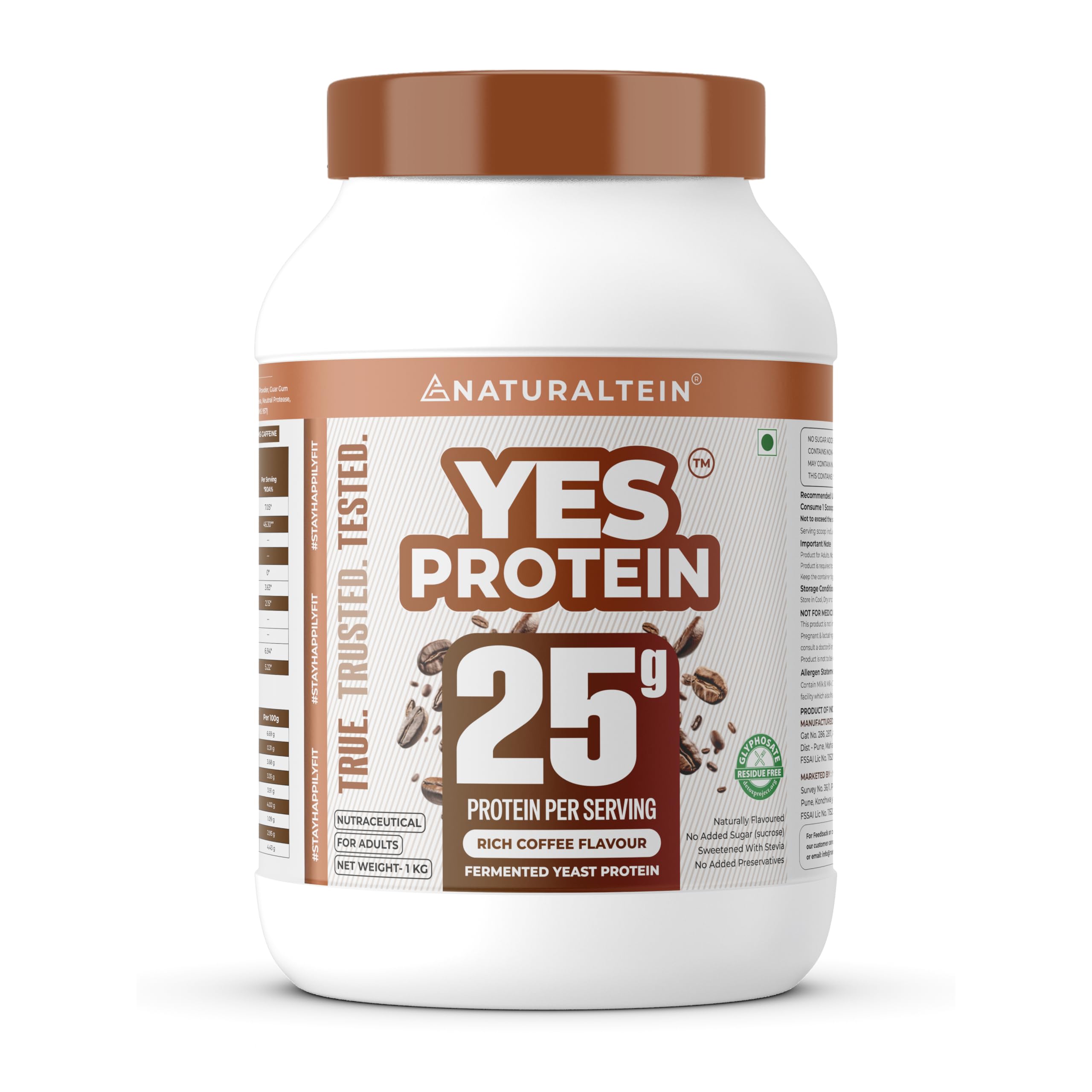 Naturaltein YES Protein 1kg | Fermented Yeast Vegan Protein Powder | Rich Coffee Flavour | 25 g Protein | No Added Sugar | Naturally Sweetened | Digestive Enzymes | Heavy Metal Tested | 28 Servings discount deal