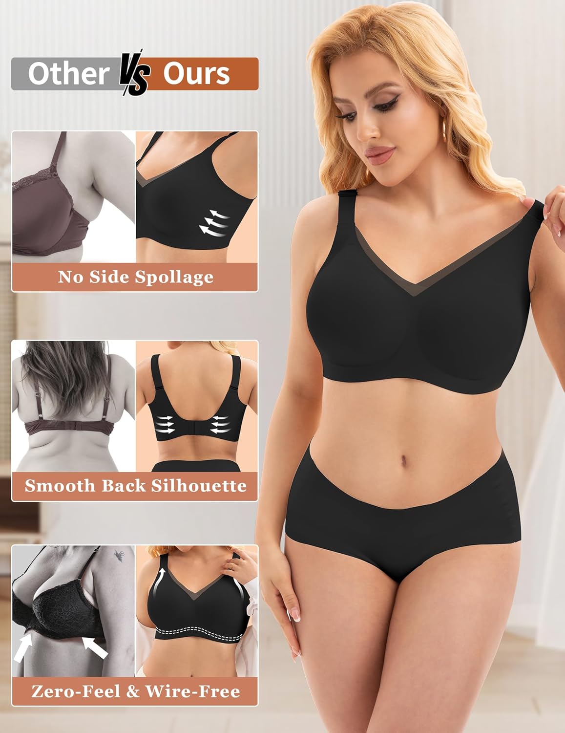 PoseFree Womens Wireless Bras Supportive Tshirt Bra No Underwire Seamless Push Up V Mesh Comfortable Bralette Everyday Bras - Image 5