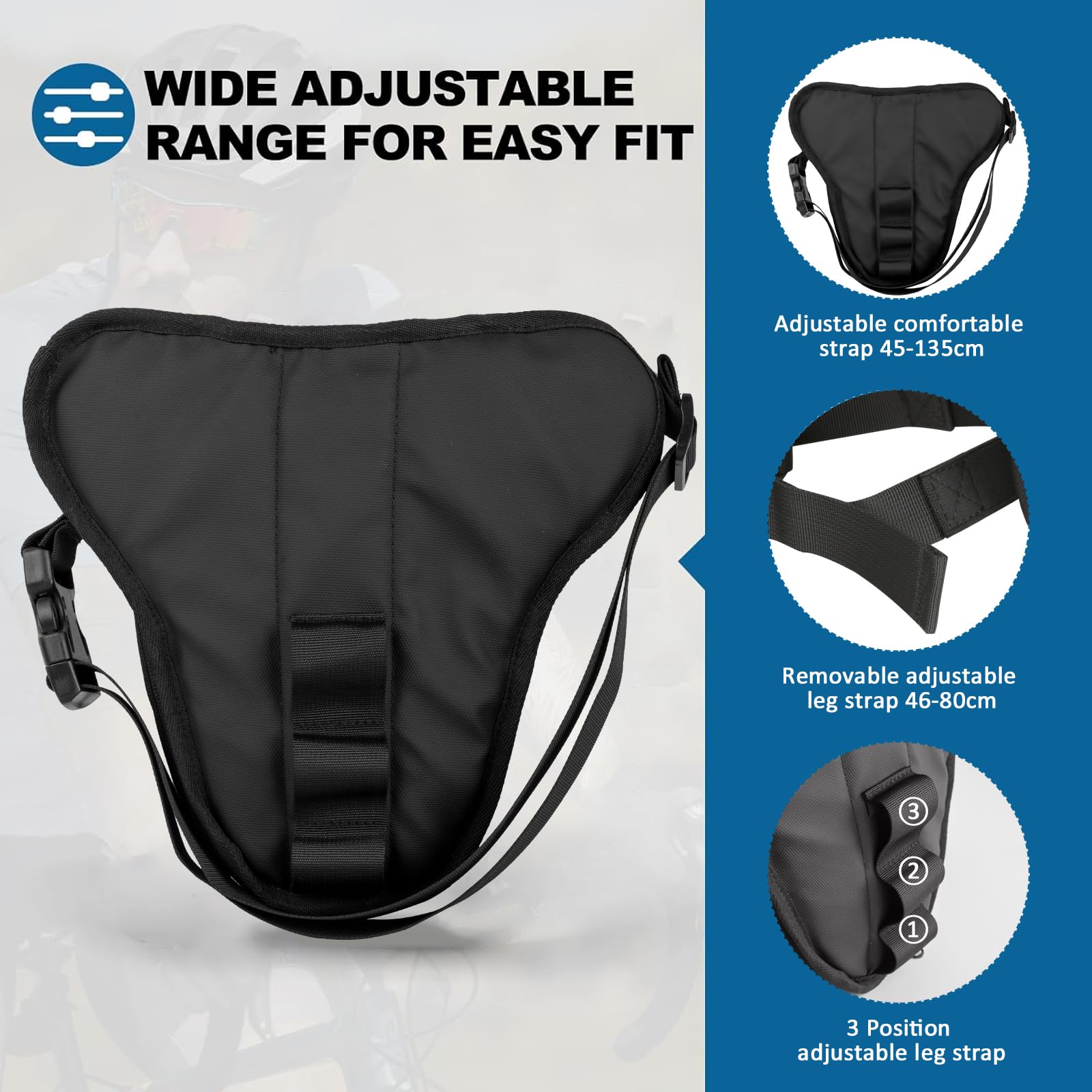 Sac tactique étanche pour moto, randonnée, cyclisme, pêche, voyage, sac à bandoulière pour homme et femme avec 40 % de rangement extensible (noir), noir, Sac de jambe de moto extensible