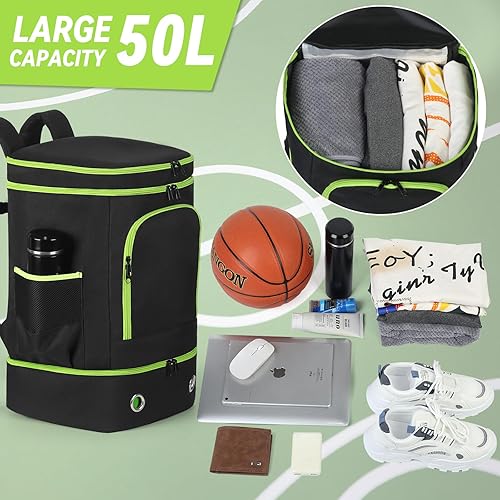 Miniatura 2 de Mochila de baloncesto, bolsa deportiva grande con soporte separado para pelotas y compartimento para zapatos, bolsa de baloncesto resistente al