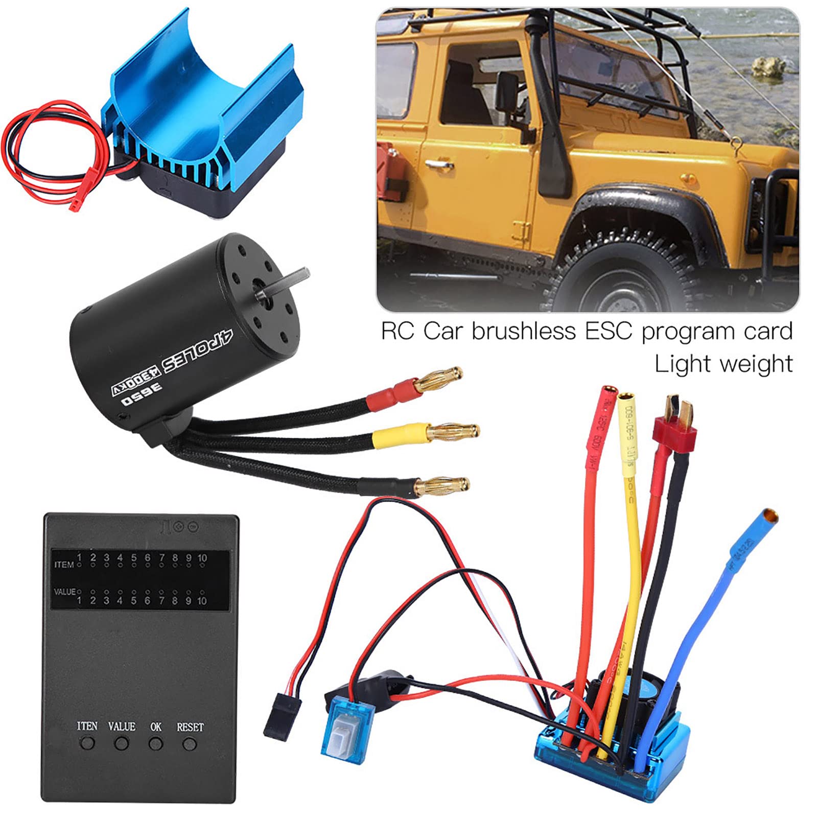 NDNCZDHC Brushless ESC Heat Sink Program Card Set, 3650 Brushless Motor 4300KV for 1/10 RC Car and Remote Control Car Marine Ship(80A)