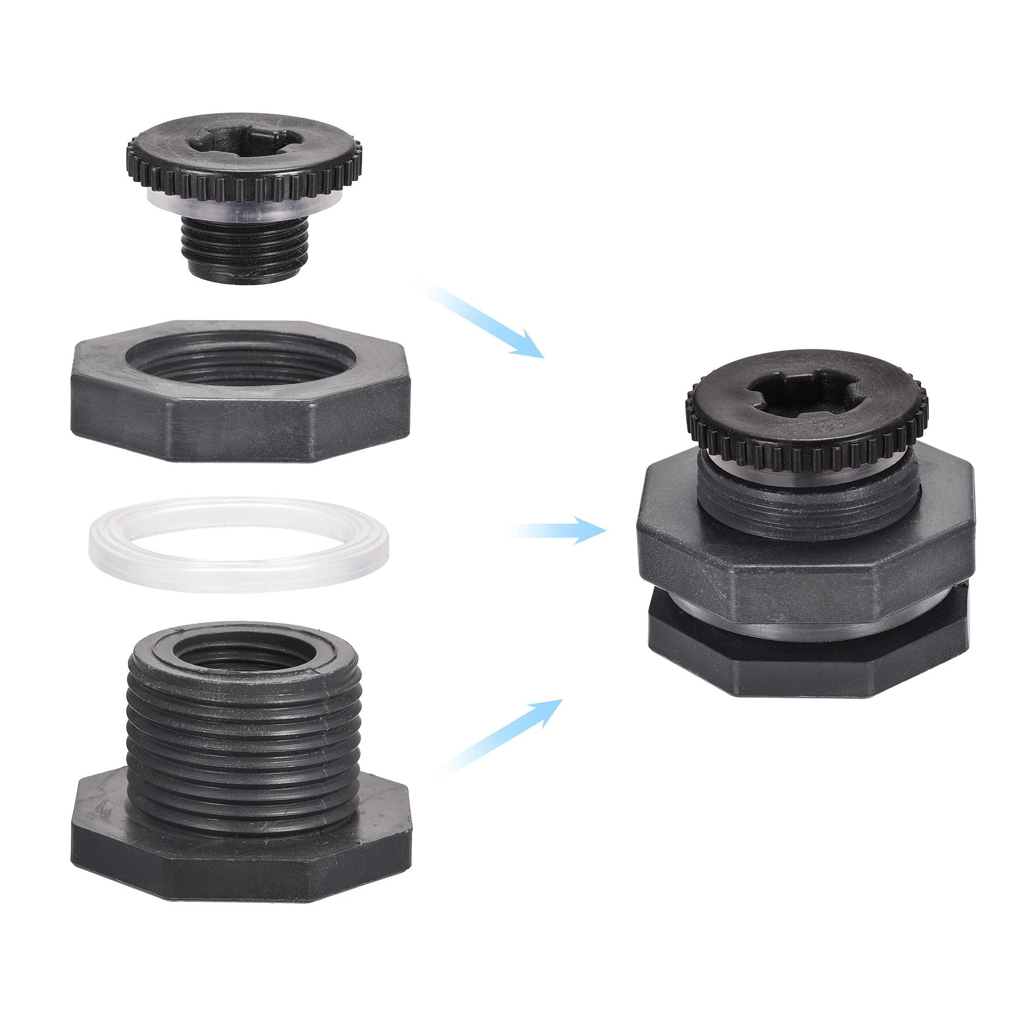 Sourcingmap, adattatore per paratia, 12 mm, spinato x G1/2 femmina, in ABS bianco, per acquari, serbatoi d'acqua, vasche, piscine
