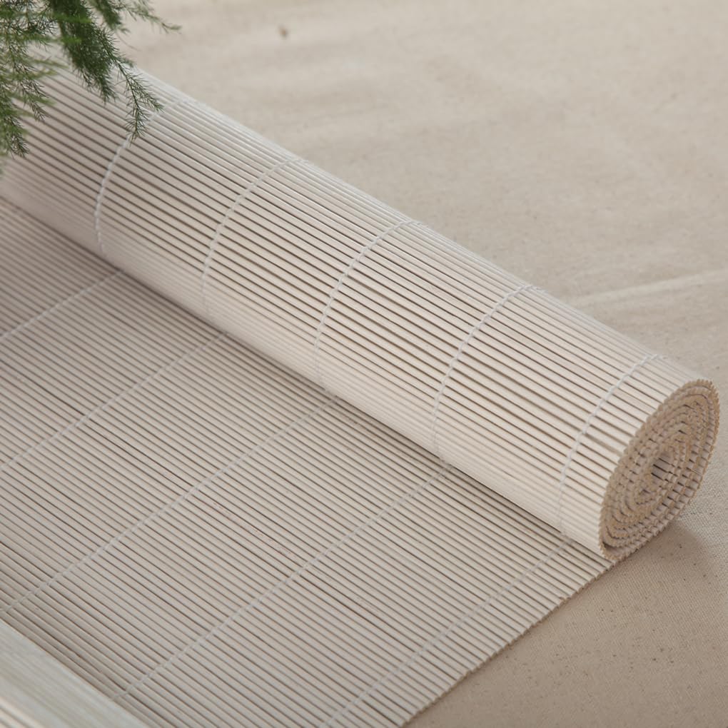 Bambusjalousien Weiss Rollläden 55% Blackout Sonnenschutz Raffrollo Außen Lichtfilter Hergestellt aus 2.55mm Bambusdraht Sichtschutz für Fenster,Türen,Balkon (W90 x H110cm)