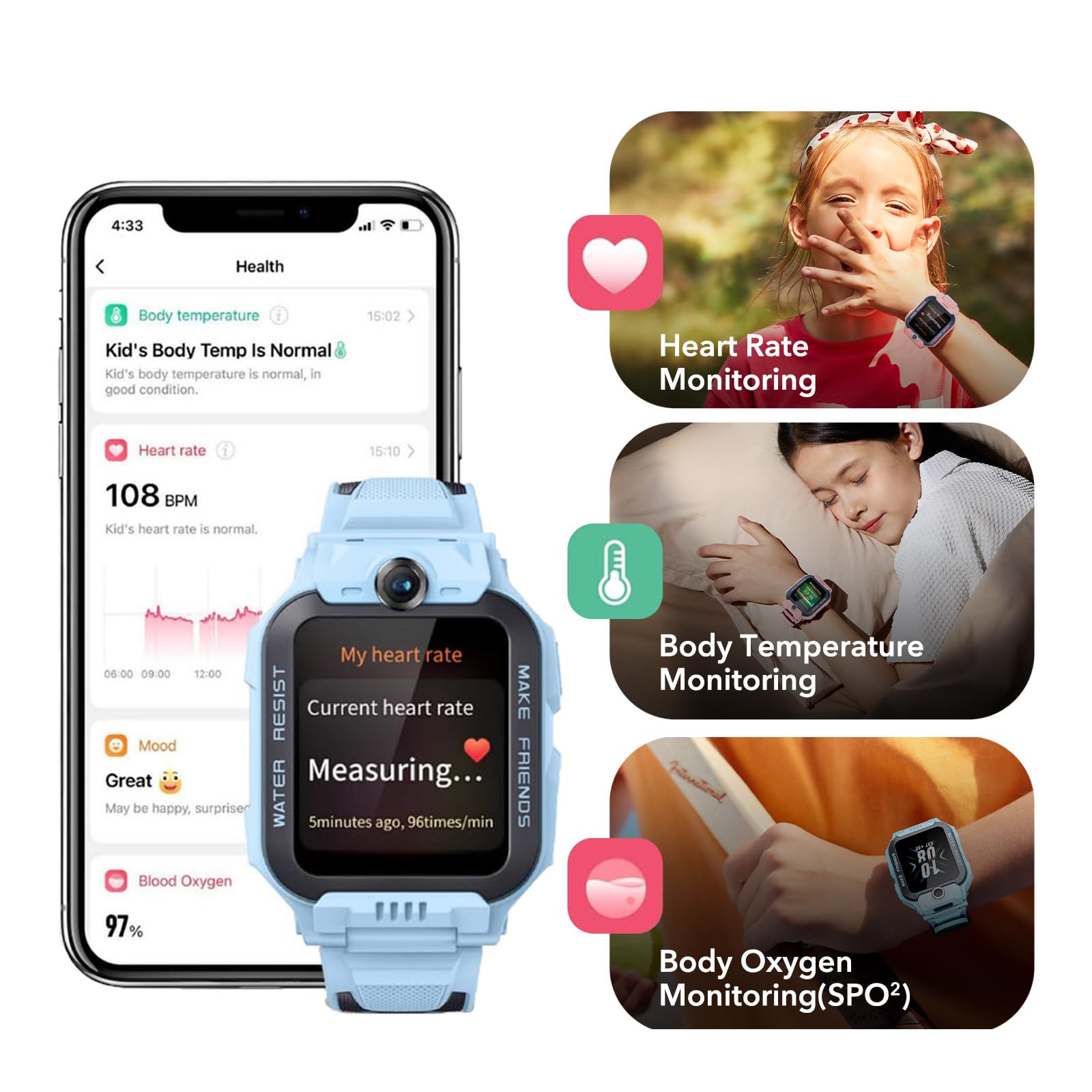 imoo Z7 Smartwatch Bambino Ragazzo, Orologio Intelligente per Ragazzi con Videochiamate & Chiamate Lunga Autonomia, Orologio Bambino Localizzatore GPS, Resistente all'Acqua per Nuoto IPX8 (Z7, Blu)