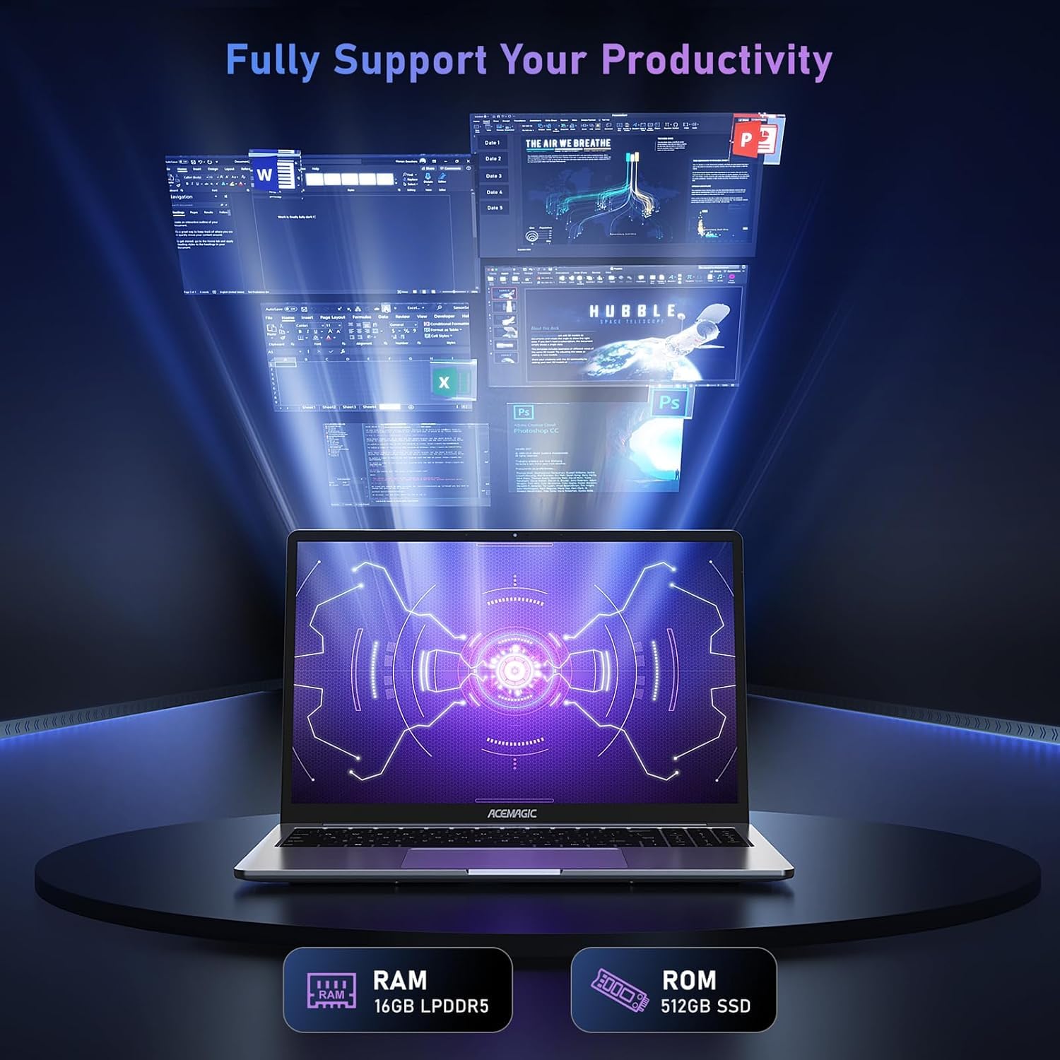 ACEMAGIC PC Portatile 16 Pollici,CPU Alder Lake N97,Fino a 3.6 GHz,1920 * 1200 Full HD Portatili 16GB RAM 512GB SSD,WiFi 5,BT5.0,HDMI,Type C,Involucro metallico,Computer Studio Ufficio