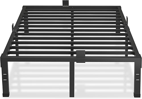 MAF Marcos de cama tamaño King de 12 pulgadas con tapón deslizante de colchón negro resistente plataforma de metal resistente soporte de listones de