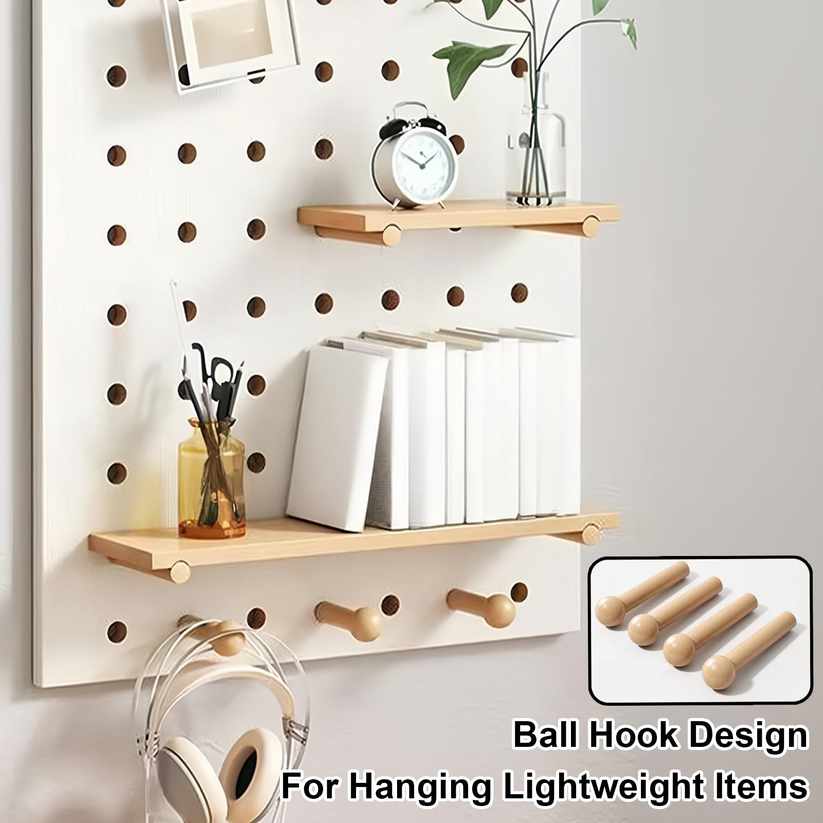 Lochwand-Kombinationsset, Pegboard-Wandorganizer aus Holz für Büro, Wohnzimmer, Schlafzimmer, DIY-Aufbewahrung und Ausstellungstafeln(White)