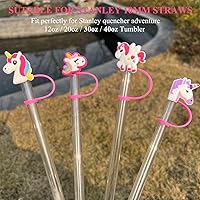 Vista 2 de Funda de popote de 0.394 pulgadas para copa Stanley, diseño de unicornio, compatible con vaso de 20, 30, 40 onzas, accesorios de puntas de silicona