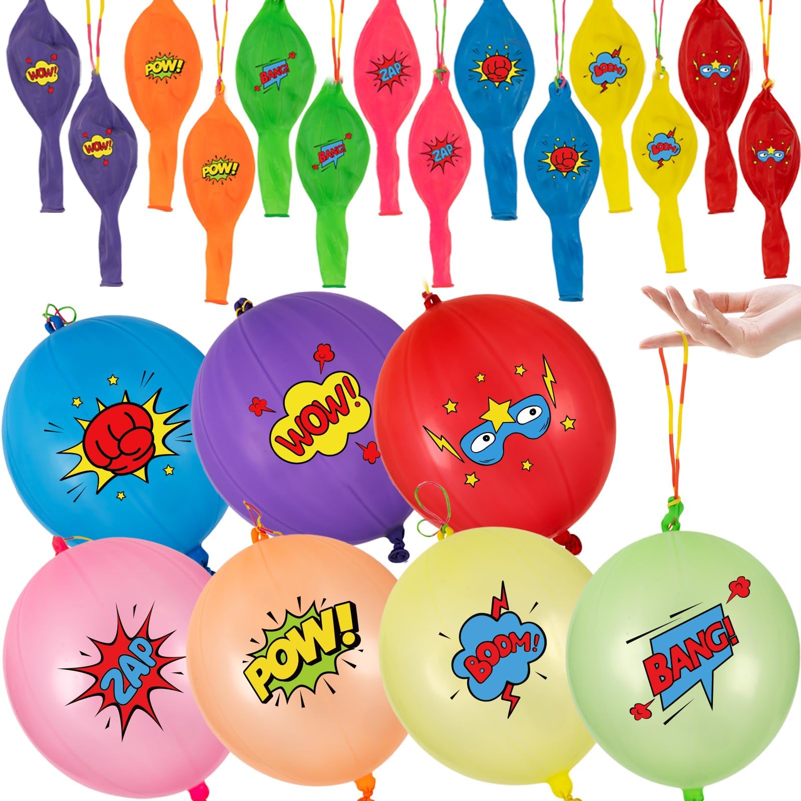30 PACK Punch Balloons for Kids Hero Party Decorations - 18 Inch Colorful Punching Balloons with Comic Hero Patterns, Bounce Balloons for Hero Party Favors Birthday Party Supplies Goodies Bag Stuffers