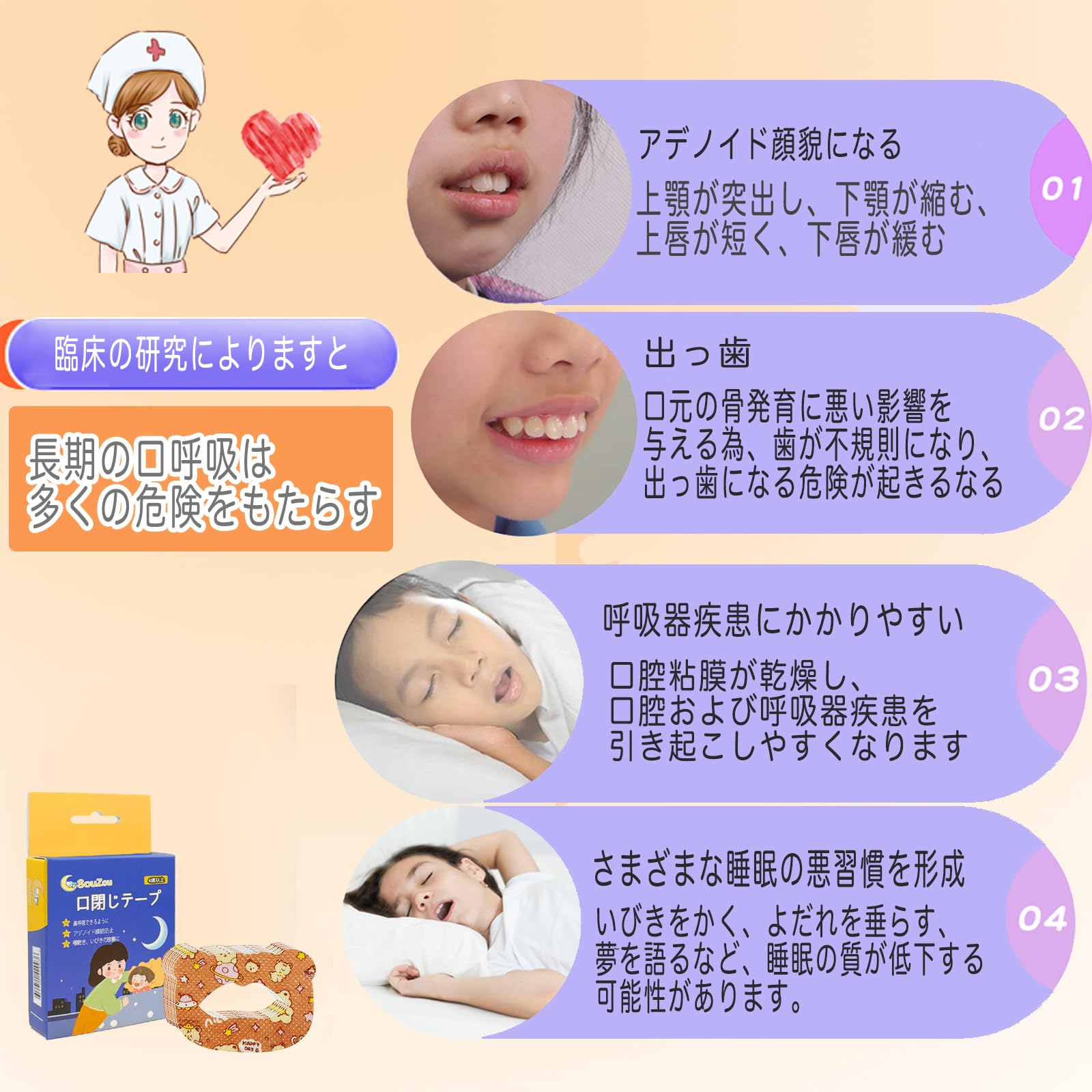 Amazon.co.jp: 口閉じテープ 子供用 口呼吸防止 鼻呼吸 アデノイド顔貌