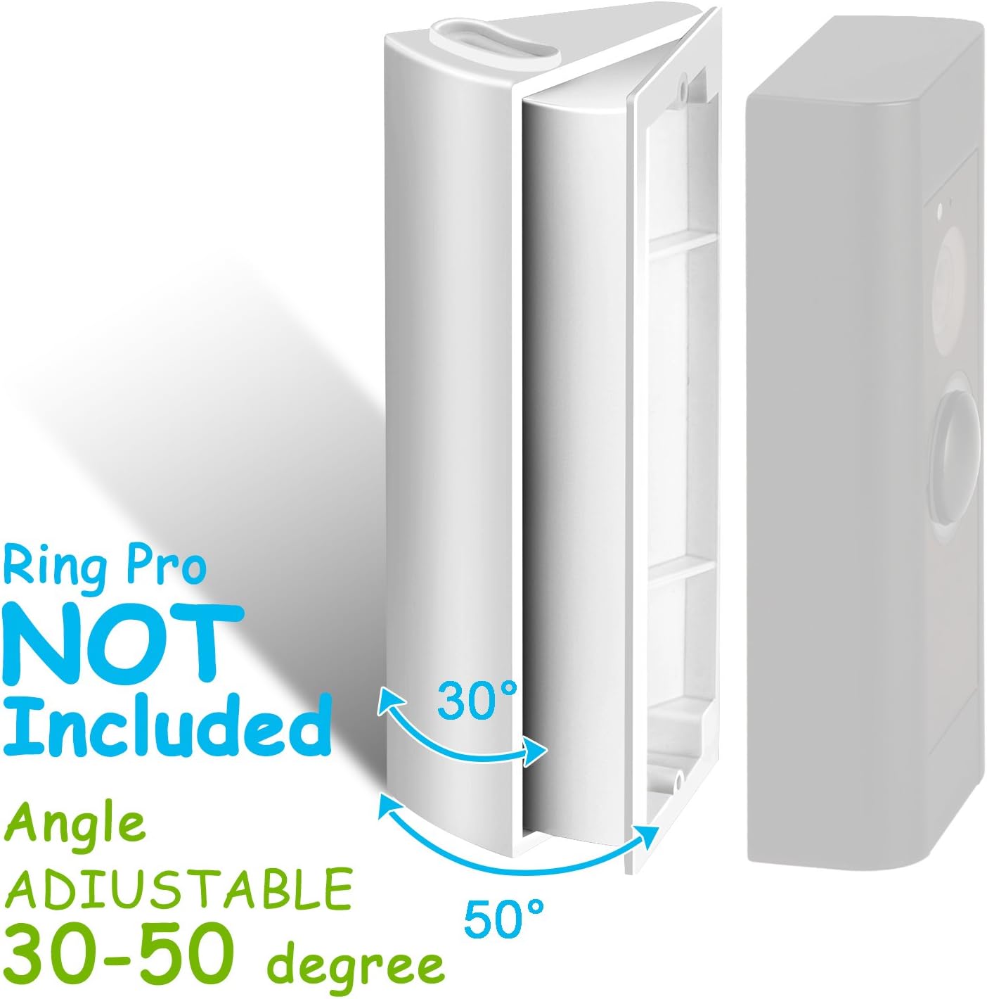 ADJUSTABLE (30 to 50 degree) Angle Mount for Ring Video Doorbell Pro (Released in 2016), Homono Angle Adjustment Adapter/Mounting Plate/Bracket / Wedge Kit (Doorbell NOT included, White)