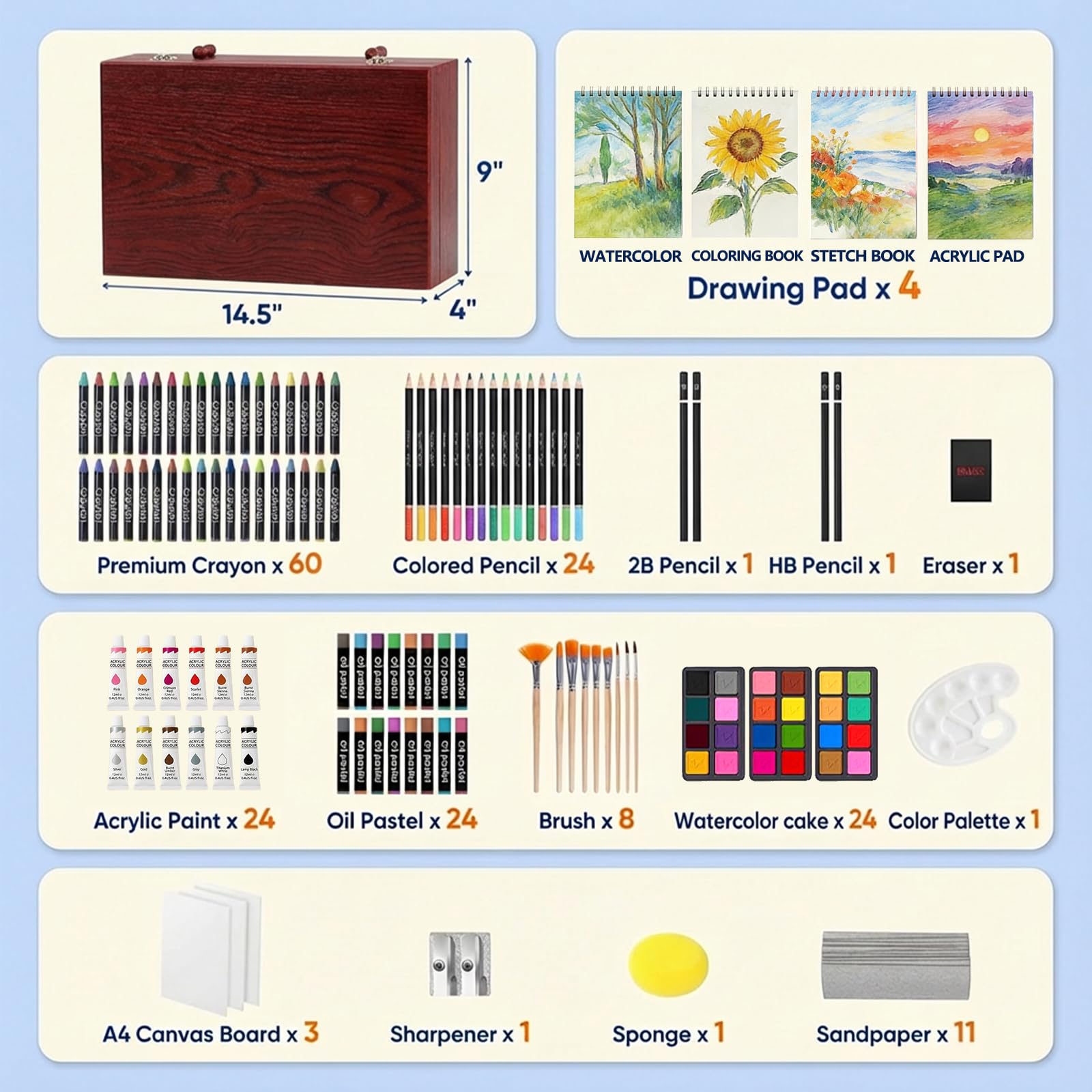 Deluxe 194 Piece Art Set - Painting & Drawing Supplies -2
