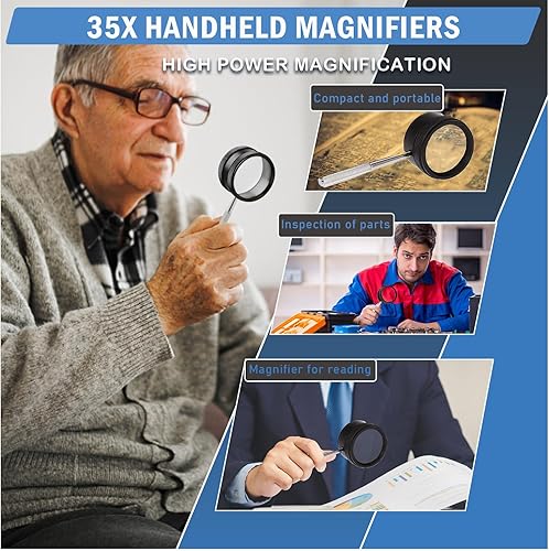 Miniatura 4 de Rongon Lupa de mano para trabajo cercano, lupas de lectura de alta claridad 35X, lupa portátil para degeneración macular, lectura de personas