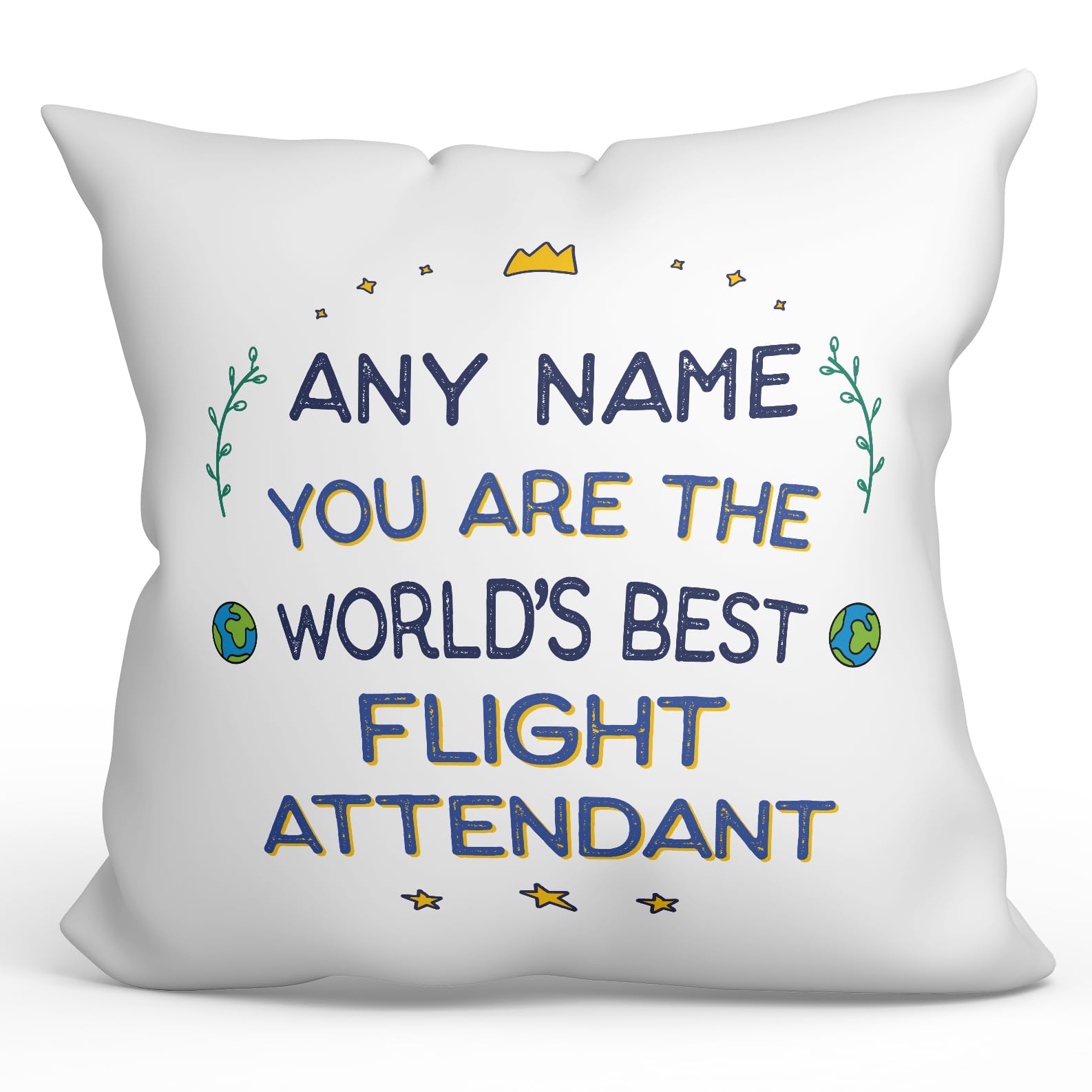 MUGFFINS Personalised Cushion for FLIGHT ATTENDANT Padding included - in English - World's Best - Funny custom gift - Pillow: cover and filling 15.7x15.7 inches — image 1