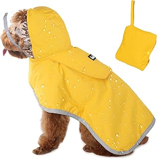 SlowTon Dog Raincoat, Adjustable Dog Rain Jacket Clear Hooded Double Layer, Waterproof Dog Poncho with Reflective Strip Straps and Storage Pocket for Small Medium Large Dogs(XS)