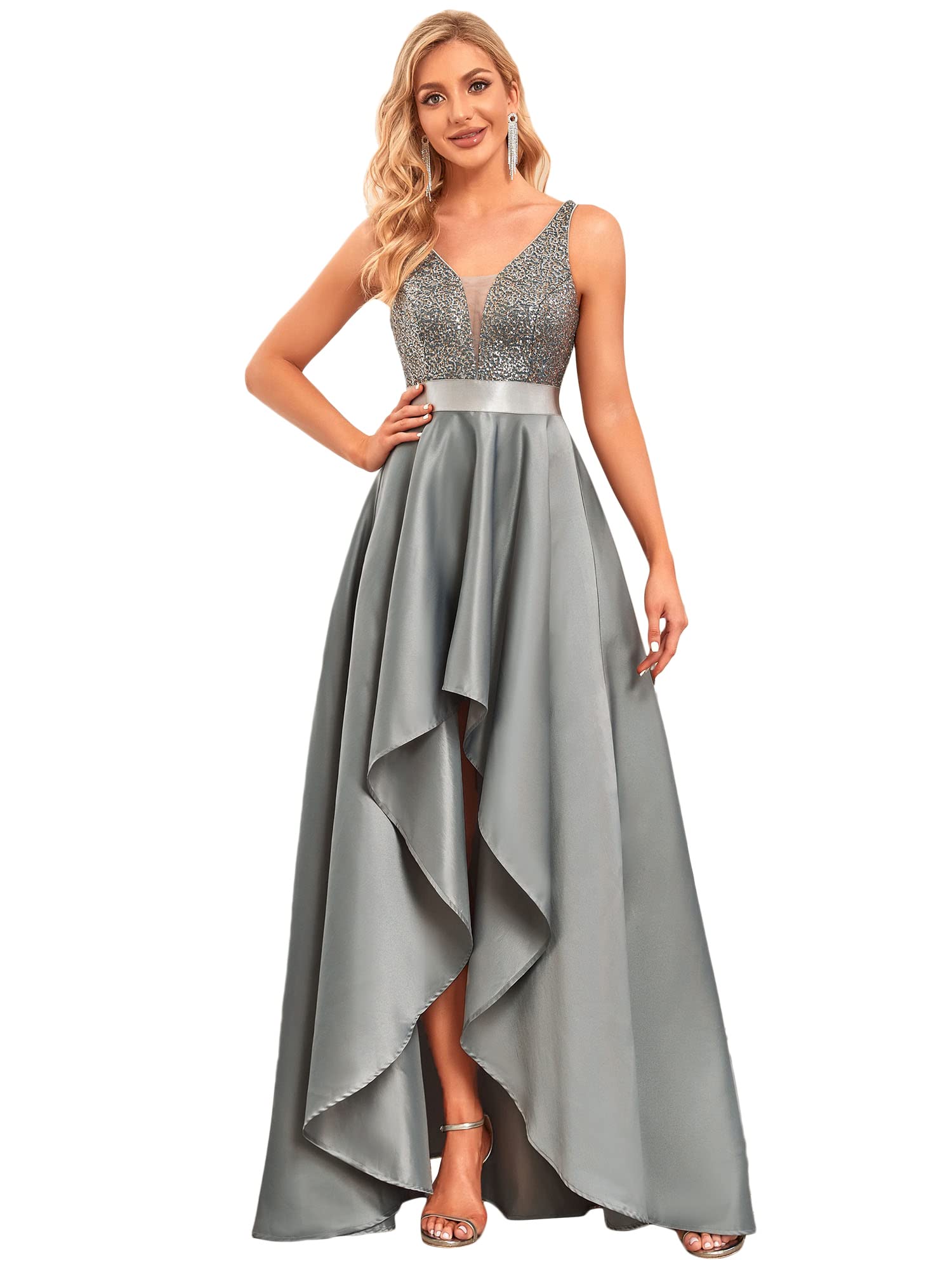Ever-Pretty Vestido de Fiesta Sin Mangas Escote en V Corte Imperio Elegant Alta Baja Mujer 00667