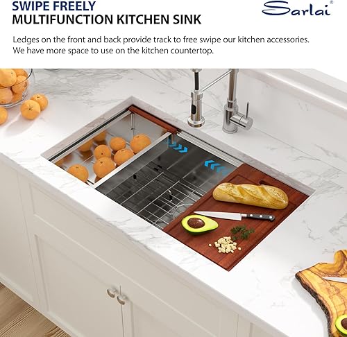 Miniatura 4 de Sarlai Fregadero de cocina de 33 x 19 pulgadas para empotrar, estación de trabajo profunda de acero inoxidable calibre 16, fregadero de cocina