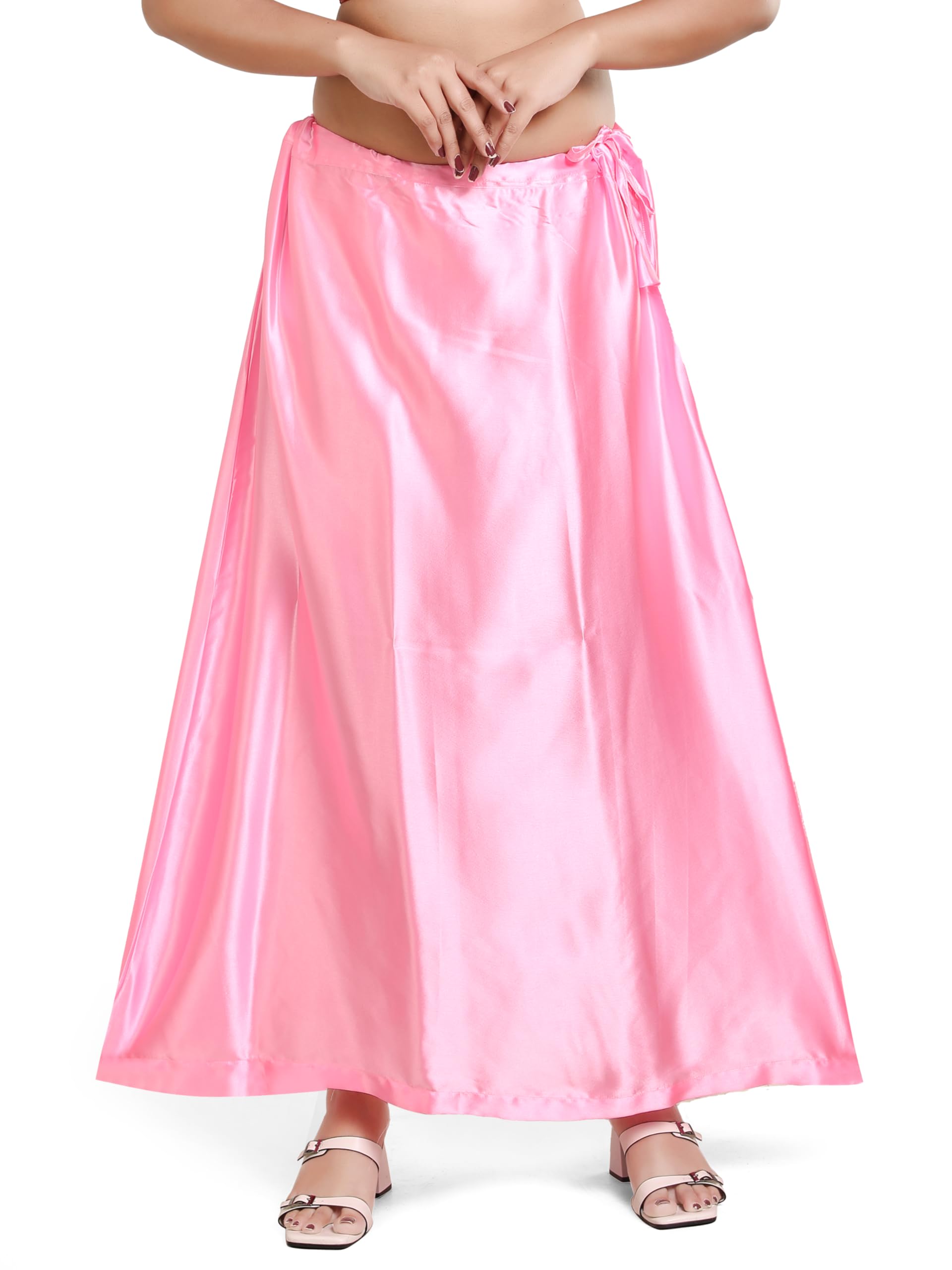 Women's Satin Saree Petticoat Saree Underskirt (Light Pink # 2, M)-image-27