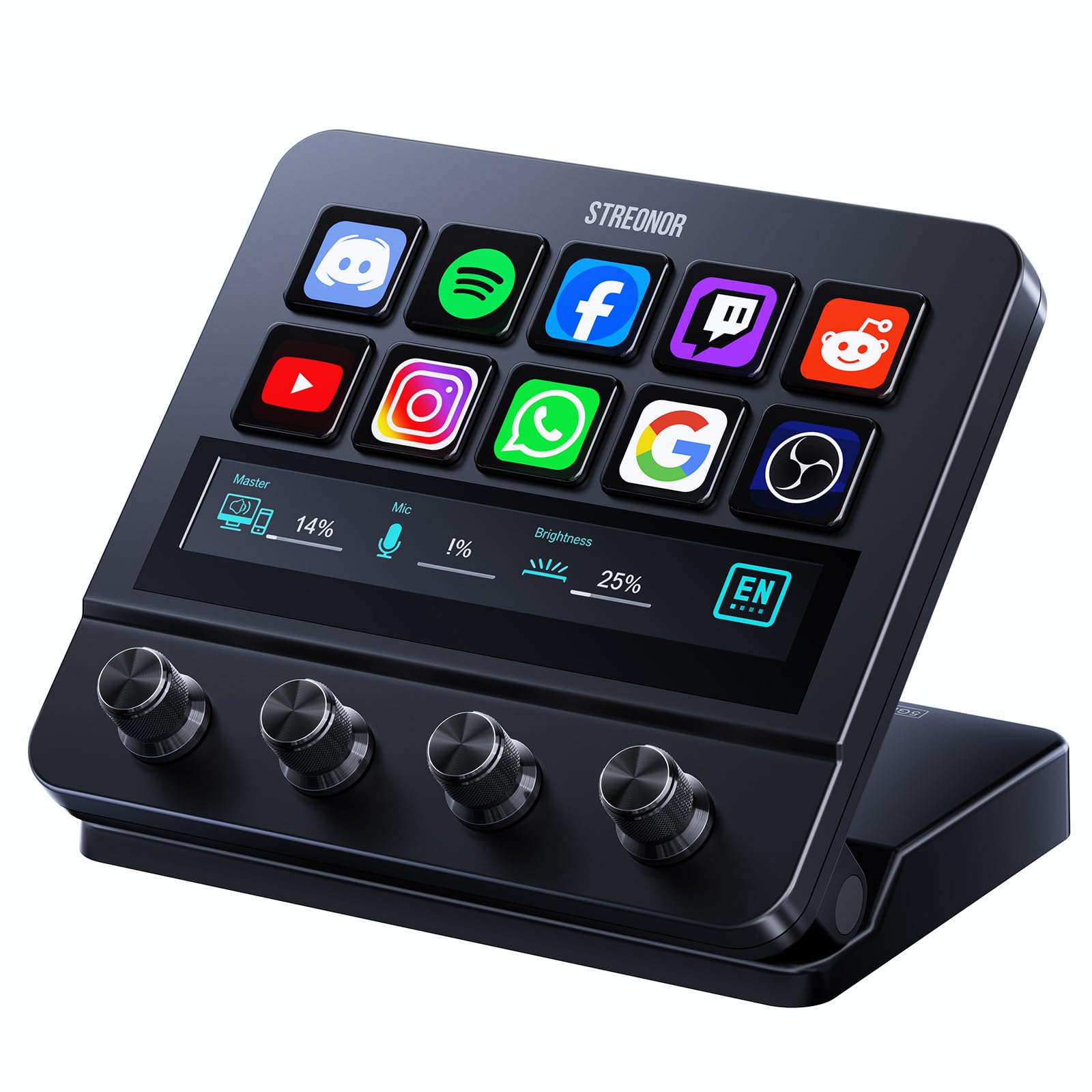 STREONOR Stream Controller Pro S10 Stream Control Deck con 10 teclas personalizadas y pantalla táctil deslizante con 4 perillas ajustables para transmisión, creadores de contenido, juegos, PC y Mac