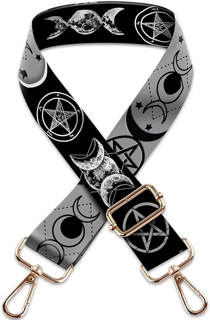 Black Crossbody Strap Purse, Sac de remplacement ceinture pour Purse Handbag Guitar Camera, Cool réglable Toile large bandoulière pour les femmes hommes filles, avec Crochets dorés(Moon & Étoile), Lune