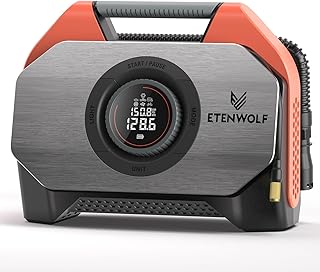 ETENWOLF S6-19200mAh Elektrische Luftpumpe, 11,03 Bar/160 PSI Akku Kompressor mit LED,1 Min Schnelles aufblasen Elektrische Kompressor, 7 Modi mit LED-Licht für Fahrrad, Auto, Motorrad und Ball