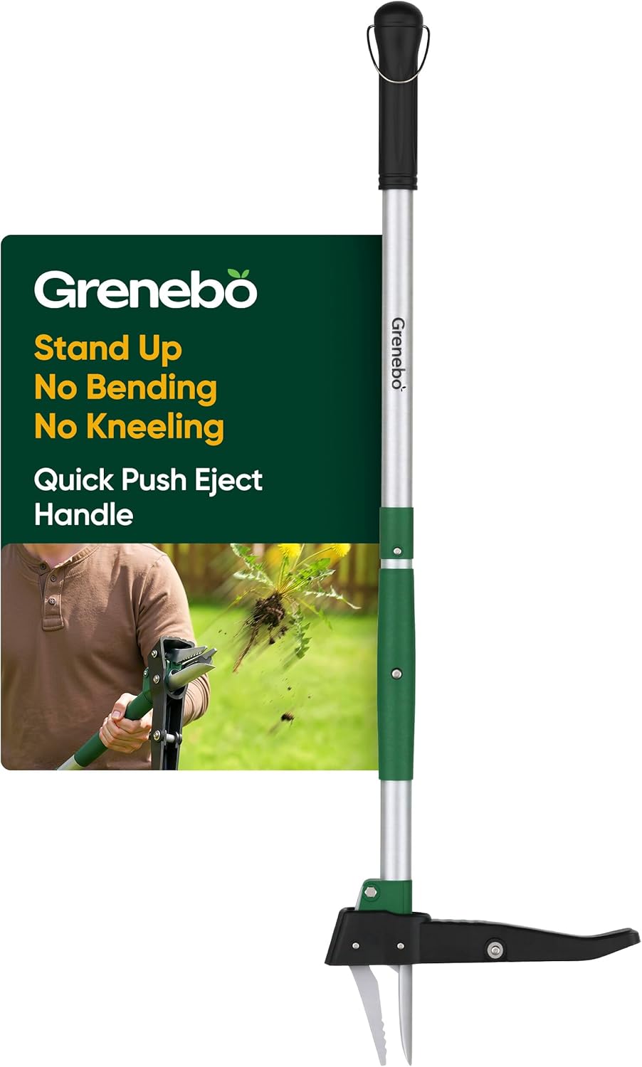Grenebo Stand Up Weed Puller Tool, Claw Garden Weed Removal Tool with Eject Mechanism, Heavy-Duty Manual Weeder, Root Weed Remover Tool for Dandelion, Crabgrass & Weeds, Without Bending, or Kneeling
