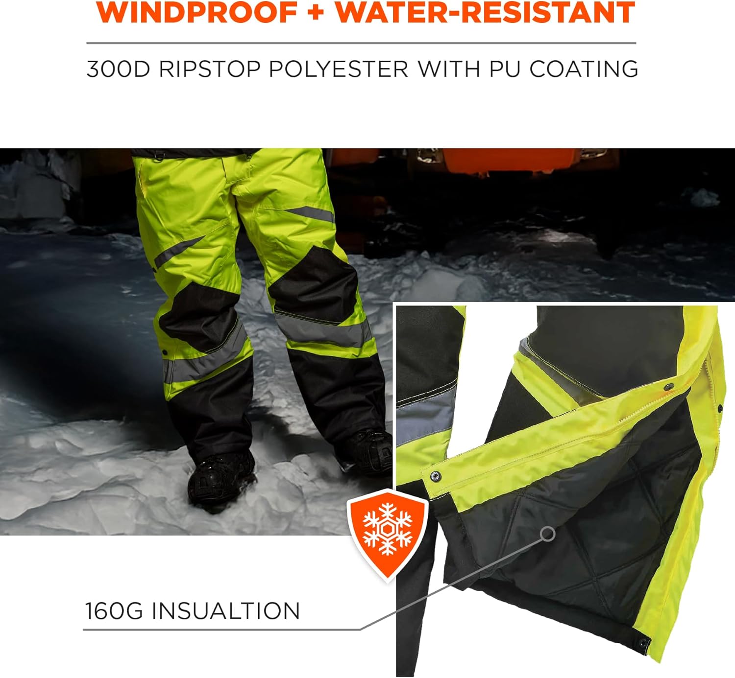 Ergodyne GloWear 8928 Insulated Thermal Bib Overalls, High Visibility, Weather-Resistant - Image 3