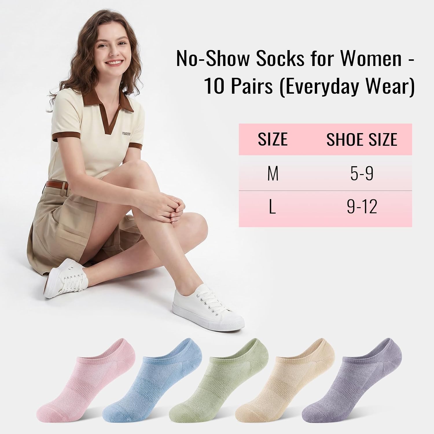 No Show Socks Womens 10 Pairs - Thin Low Cut Socks for Women, Cotton Non Slip Ankle Short Casual Sock, Invisible