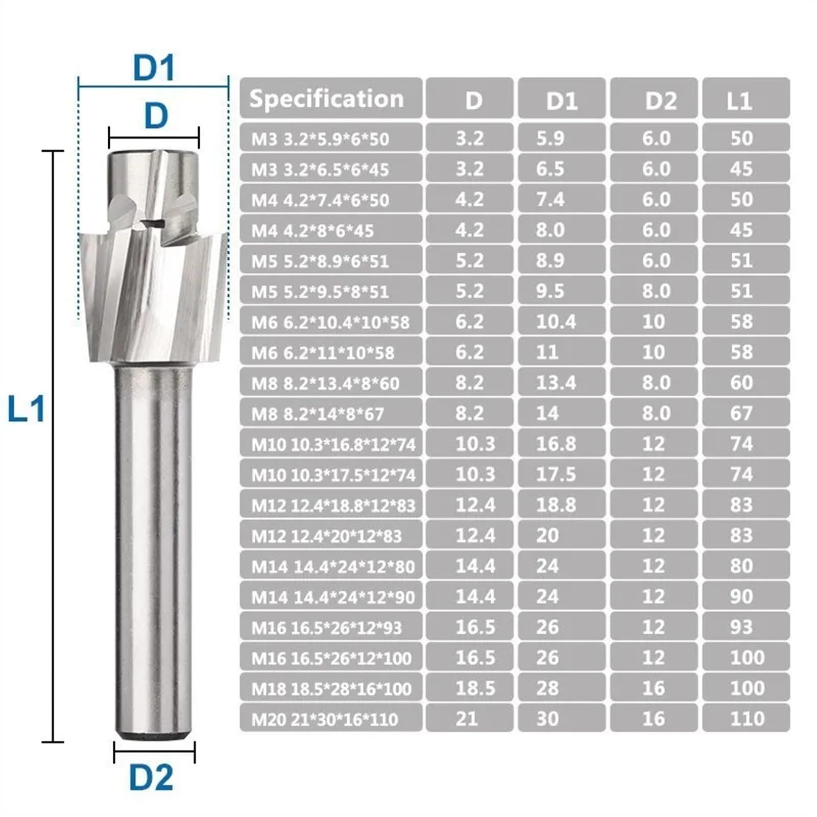 Fresa de extremo avellanado de 4 flautas, herramienta de ranurado de M3-M16, cortador de fresado, fresas de extremo de avellanador, cortador HSS de agujero(14.4x24x12x80)
