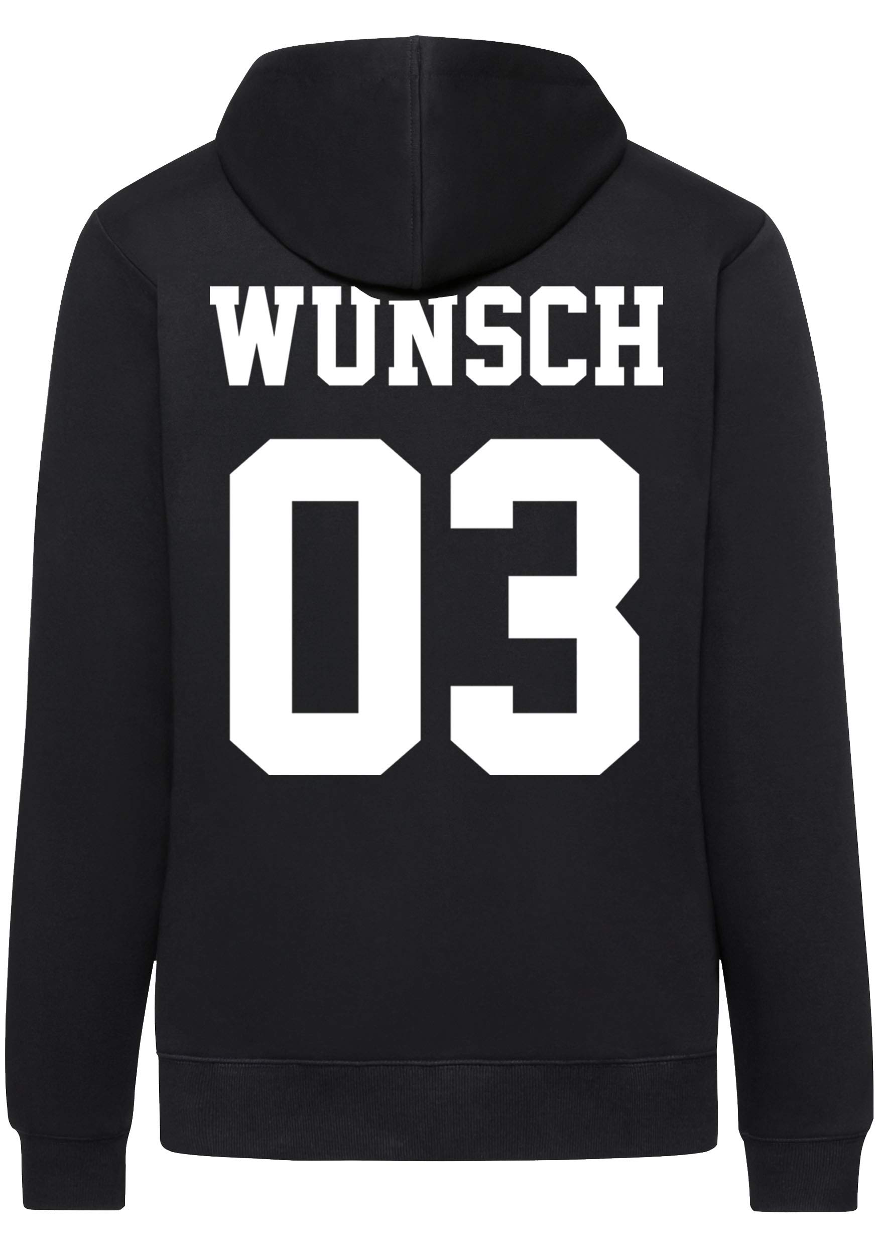 Comedy Shirts Partnerlook mit Wunschname & Wunschnummer INDIVIDUALISIERBAR – Hoodie, Sweatshirt & Sweat Jacke für Pärchen, Familie & Freunde - Schwarz, Grau, Blau, Rot o. Weiß, XS-5XL