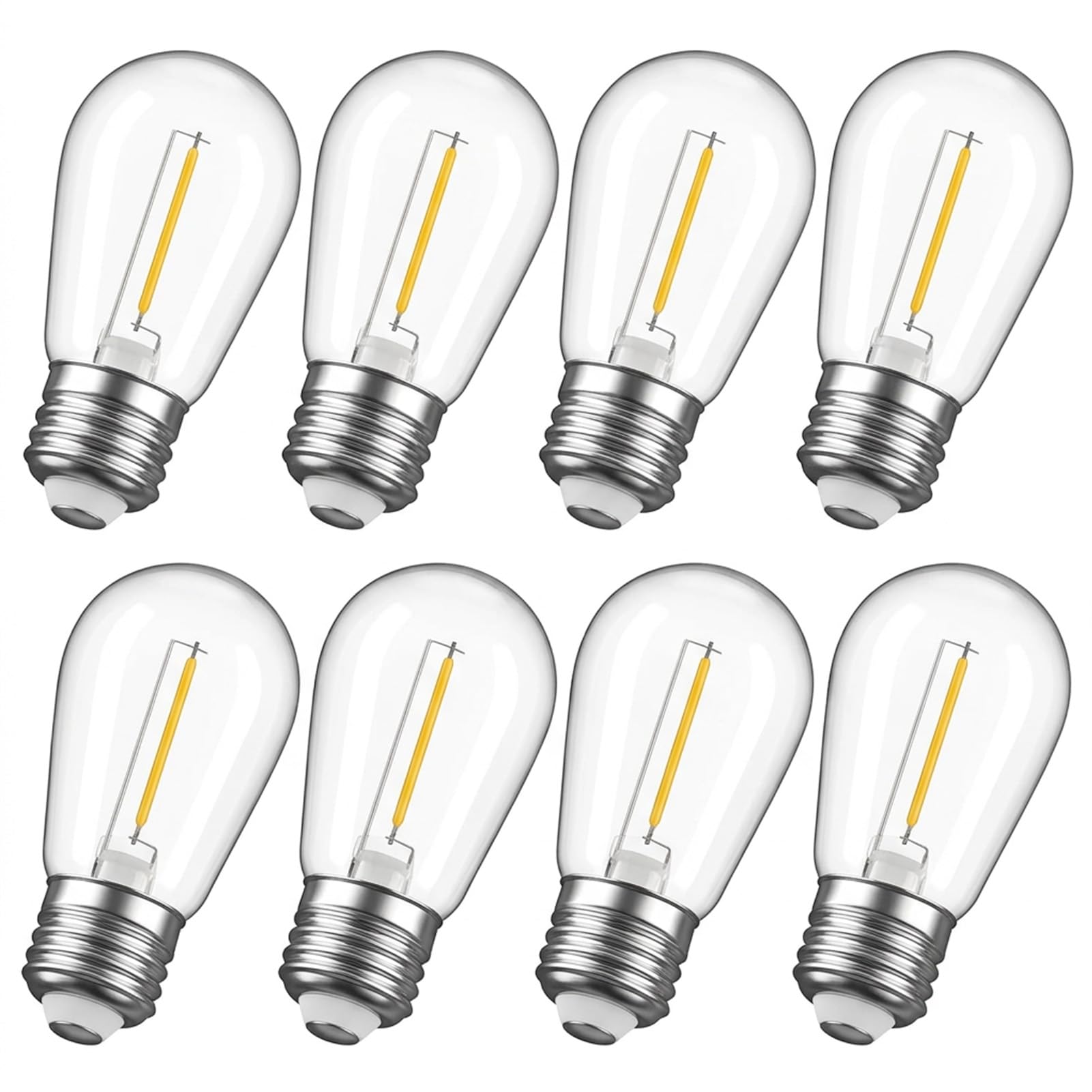 SouStar S14 LED Replacement Bulbs Outdoor 8 Pack, 1W E27 Edison Screw Festoon Light Bulbs, 220V Mains Powered, Shatterproof PC Plastic, 2700K Warm White, Non-Dimmable String Light Bulb