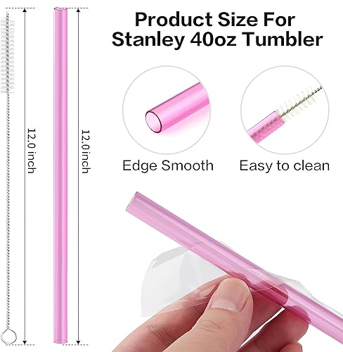 Miniatura 2 de Joshey Pajitas de repuesto Tritan de 12 pulgadas para vaso Stanley de 40 onzas, paquete de 6 popotes largos reutilizables con cepillo de limpieza,