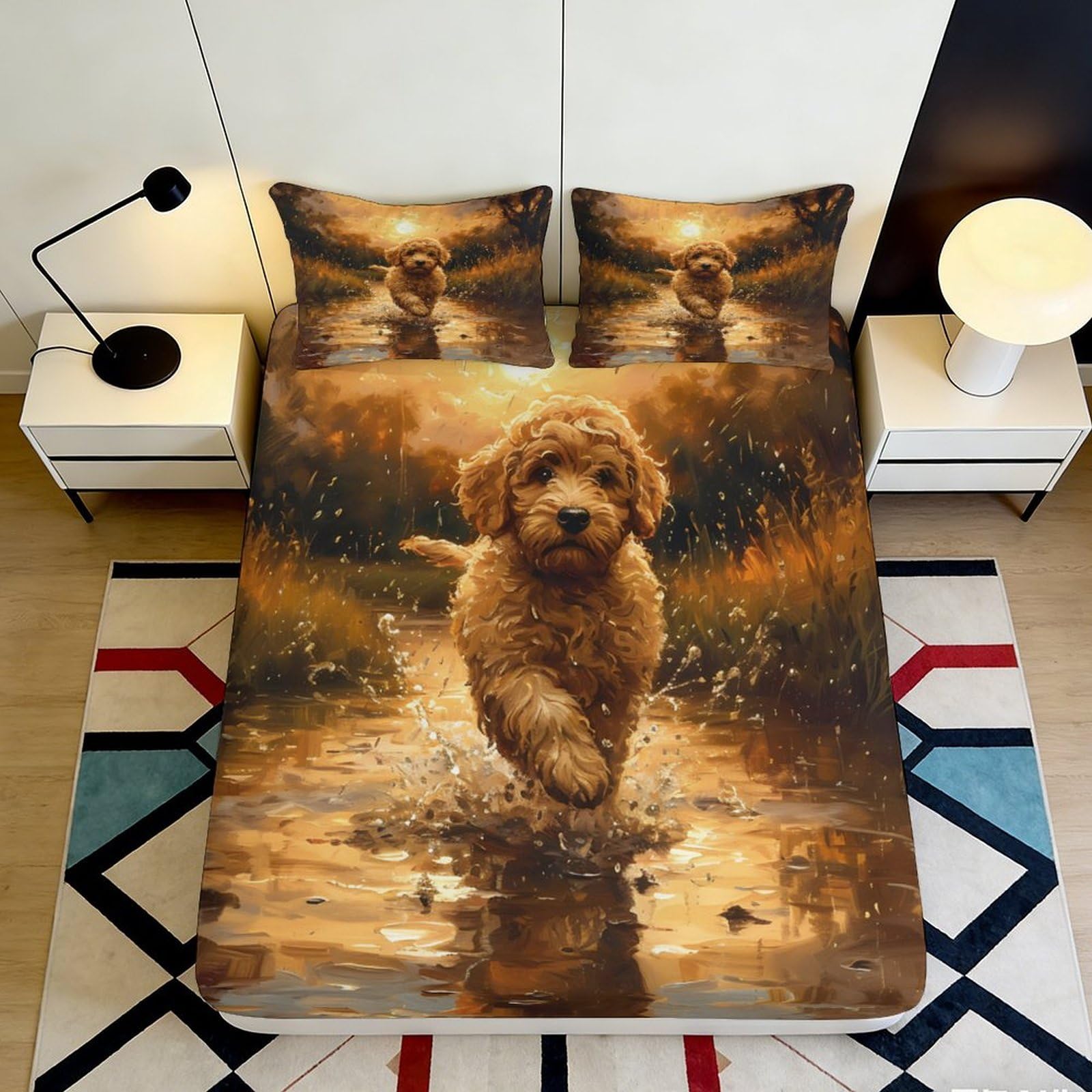 Pnayamiorkfel Style-8 3D Printed Running Puppy Fitted Sheet Microfiber Bedroom Decor Splashing Dog Mattress Cover For Adults Teens 90X200x25cm