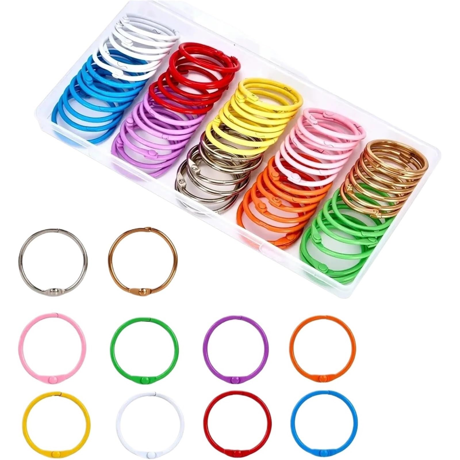 Anneaux De Reliure Anneaux de reliure métalliques colorés, 70 pièces, 1 1/5 pouces for fiches et cahiers pour Livre Classeur