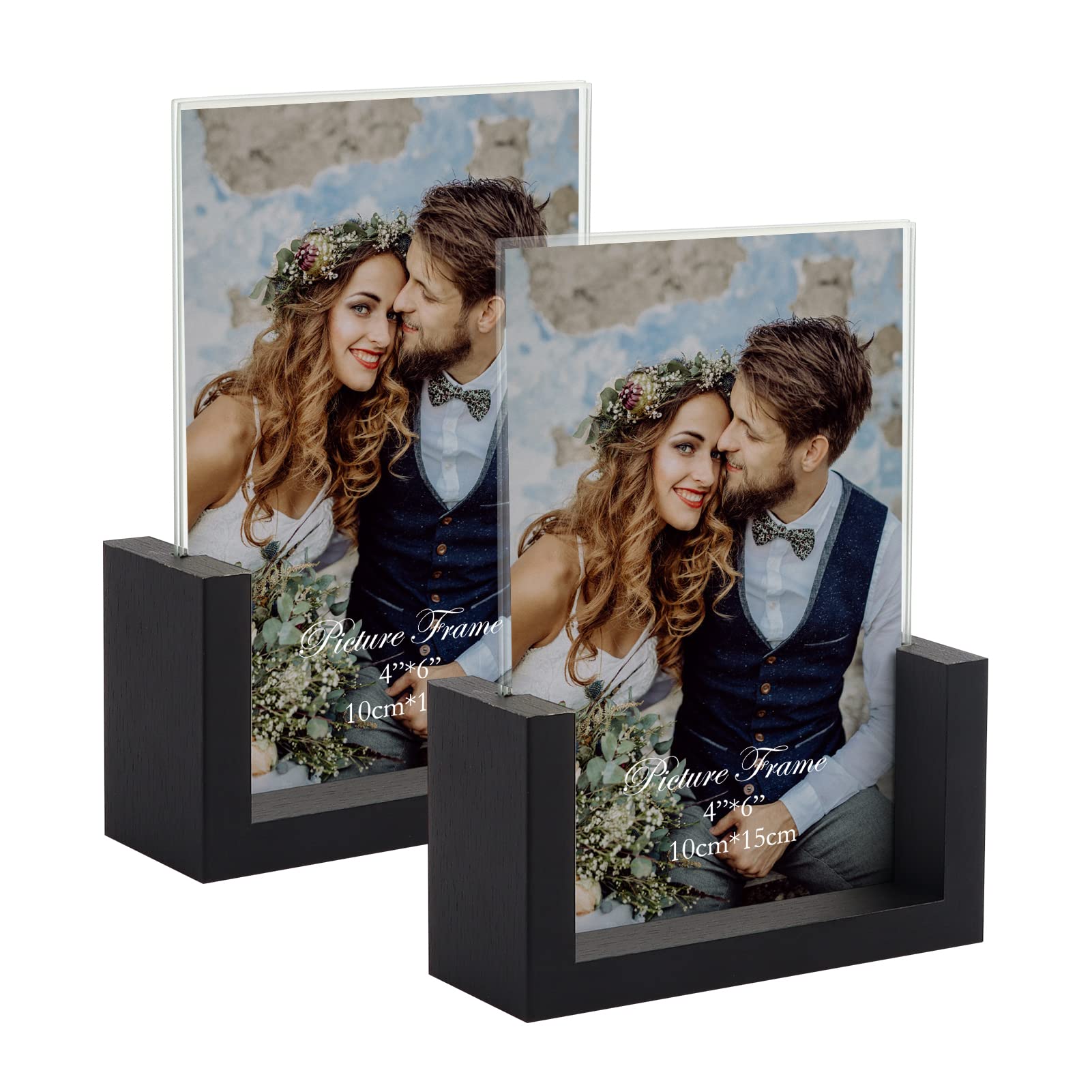 Serwrsw 4x6 Glass Picture Frames Set Of 4 - Black Border Tabletop Frames For Photos, Display Vertically Or Horizontally - View #2