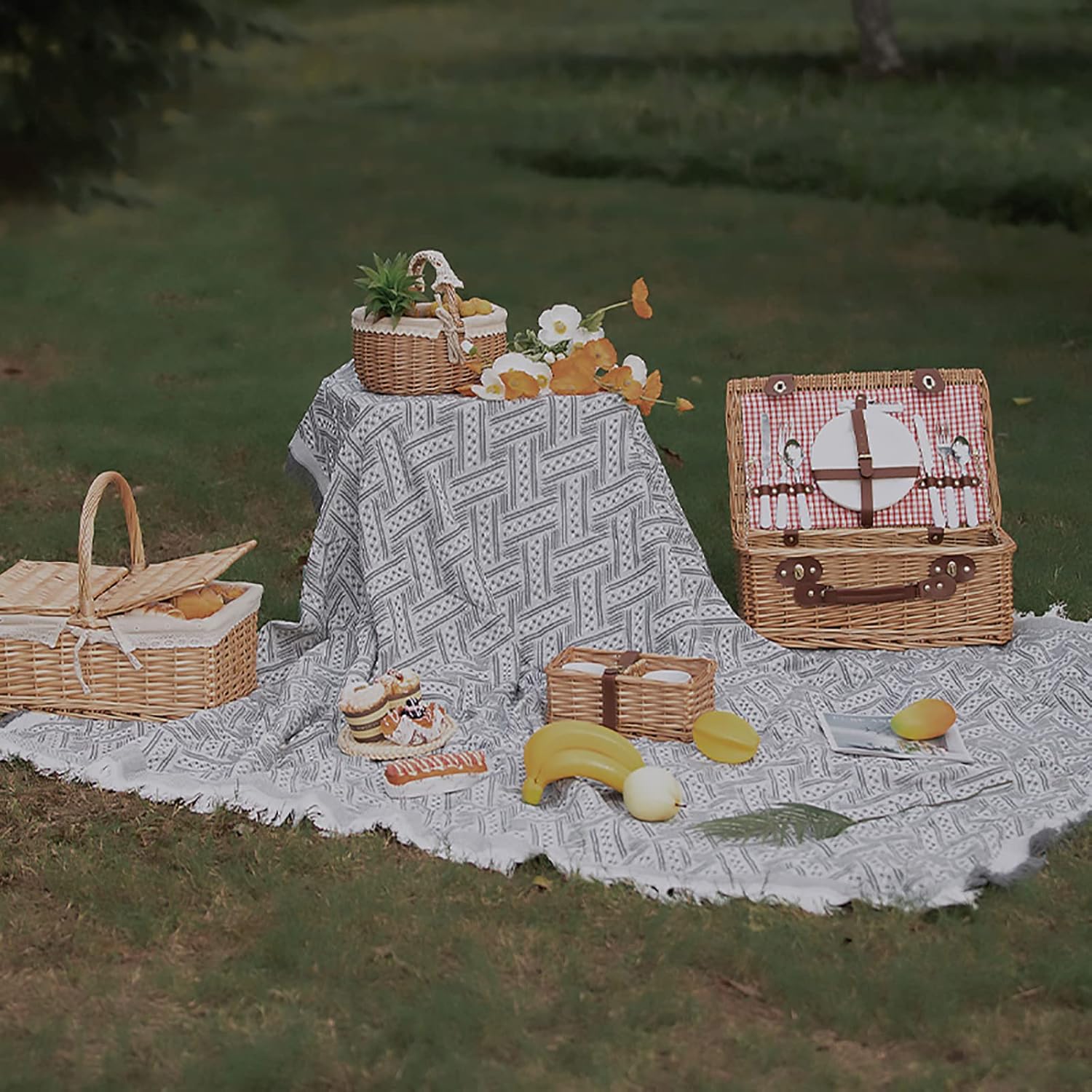 Picnic Blanket,Foldable Portable Outdoor Blanket,Durable Washable Beach Blanket,for Travel Camping Beach Lawn Concerts-Off-White 230x250cm(91x98inch)
