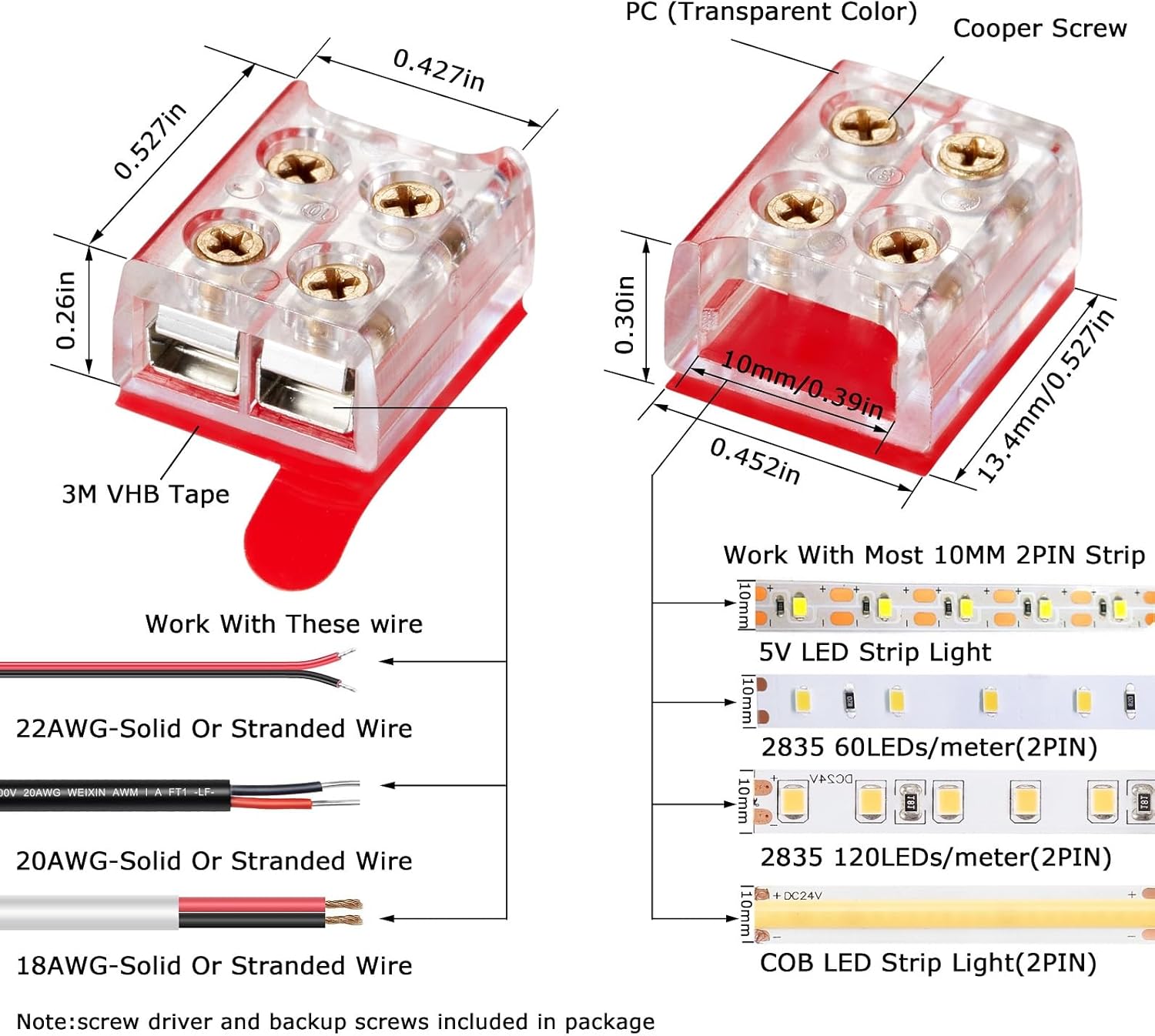 Threetwofour Single Color LED Tape Light Connector Fast LED Strip Connectors 10MM 2Pin LED Connector Tape to Tape Wire Lead Connector Suit for 10MM/0.39 Width Indoor Strip Light DC5-24V 15Pac