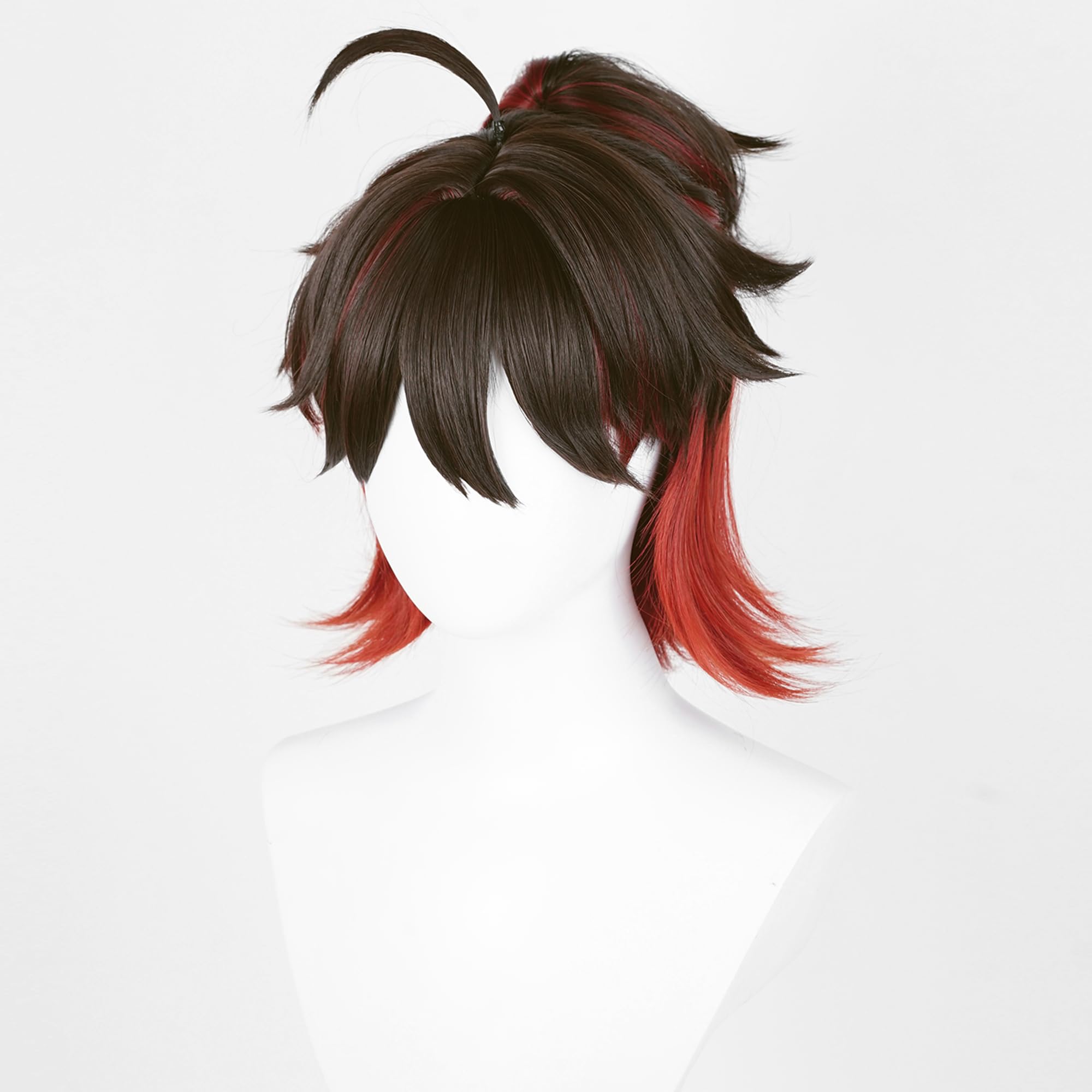 Red Brown Ponytail Straigh Medium Heat Resistant Synthetic Hair With Bangs Costume Hair for Adult Women Men Halloween Cos Anime Party Replacement Wig - Image 4